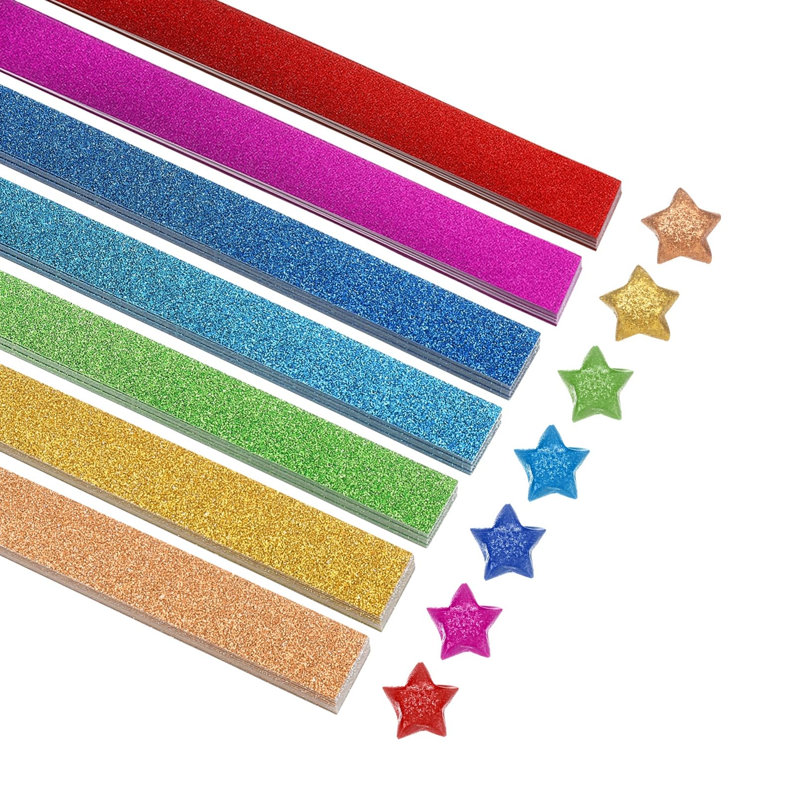 sourcing map 200 Sheets Origami Paper Glitter Stars Papers Mixed Color Fold Paper for Beginner Arts Crafts Projects,0.4 x 8.7 Inch