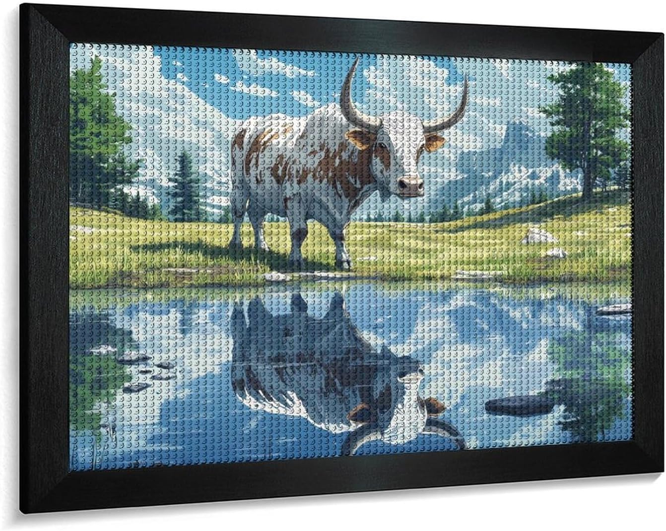 Wild Bull Cow White And Brown Printed Diamond 5D Painting Kit 16x20in DIY Full Drill Craft with Tools for Home Wall Decor Gift Blackwood 50 * 40cm