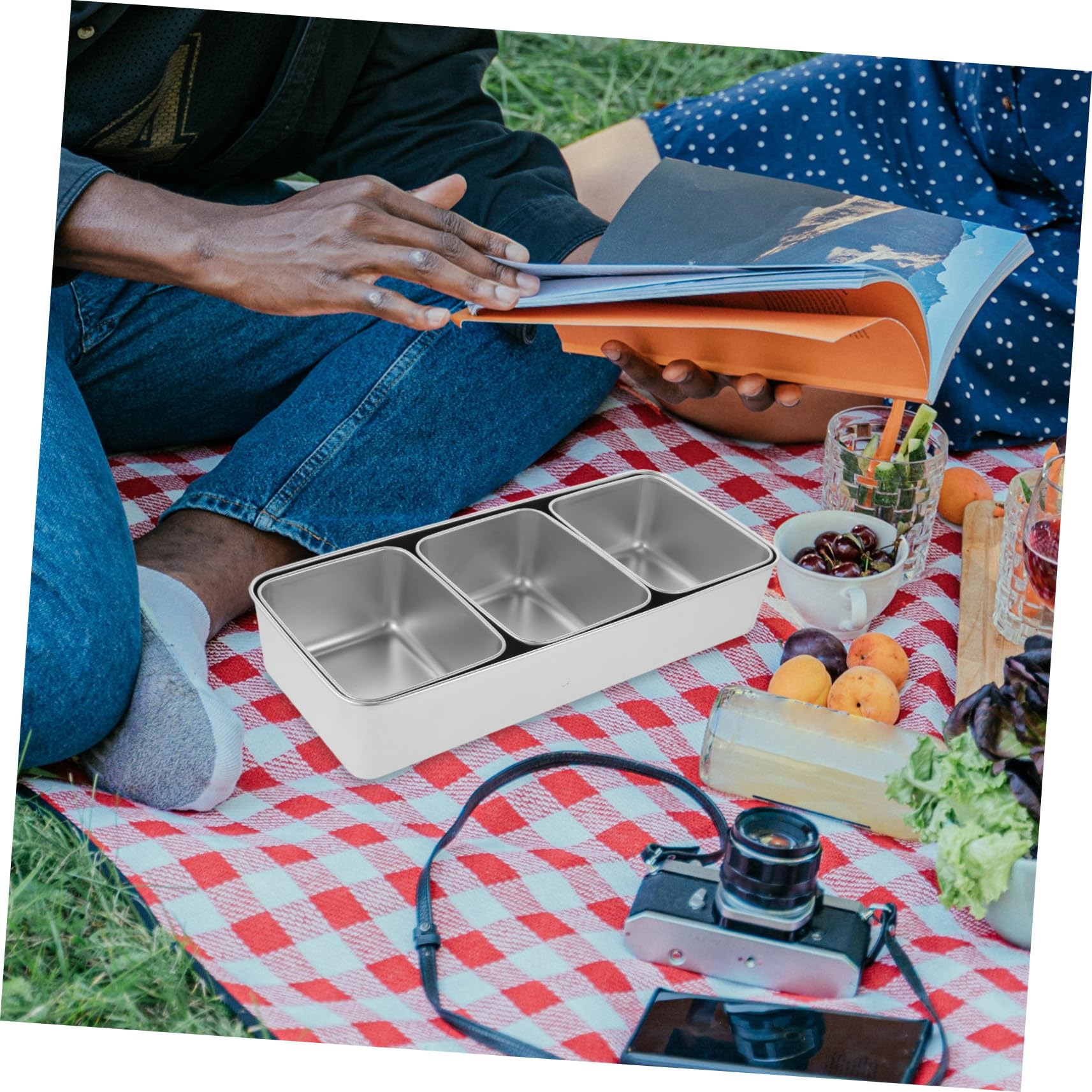 SOIMISS Boîte à Snack Multi-compartiments Inox Portable Plateau à Fruits Secs et Bonbons avec Couvercle Transparent Plateau Repas pour Pique- Extérieur Stockage Pratique et Réutilisable