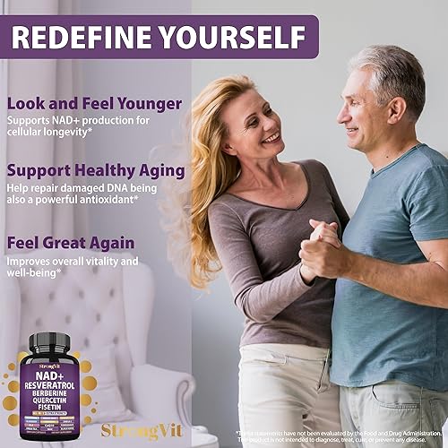 Miniatura 3 de Suplemento de resveratrol NAD con berberina, quercetina, CoQ10. Fórmula antienvejecimiento para mujeres y hombres. NAD Plus liposomal, refuerzo de
