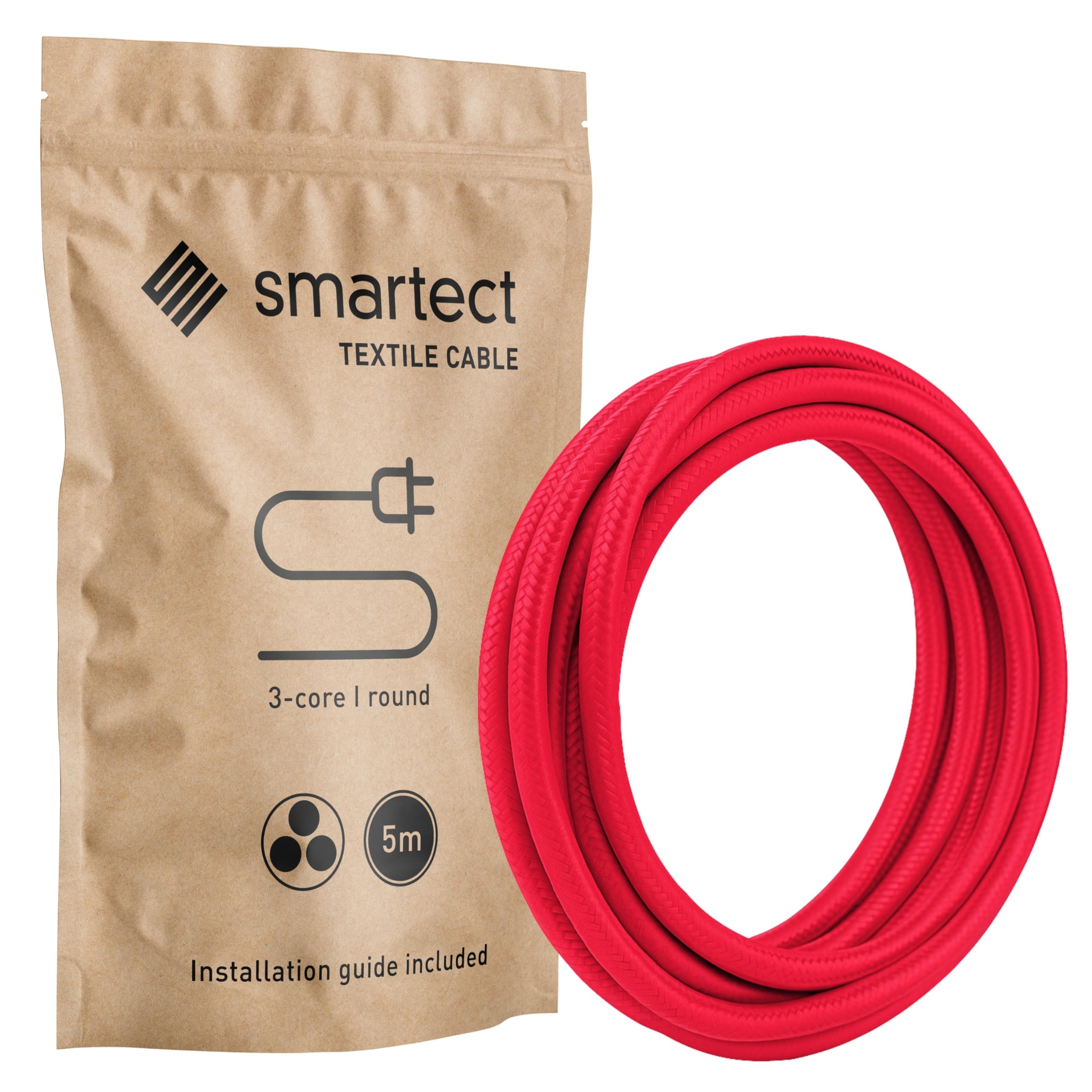 smartect Cable Textil en Color Marrón, Cable Electrico 3 Hilos de 5 Metros (3 x 0,75 mm²) Cuerda para Lampara con Revestimiento Textil para su Proyecto DIY — view 23