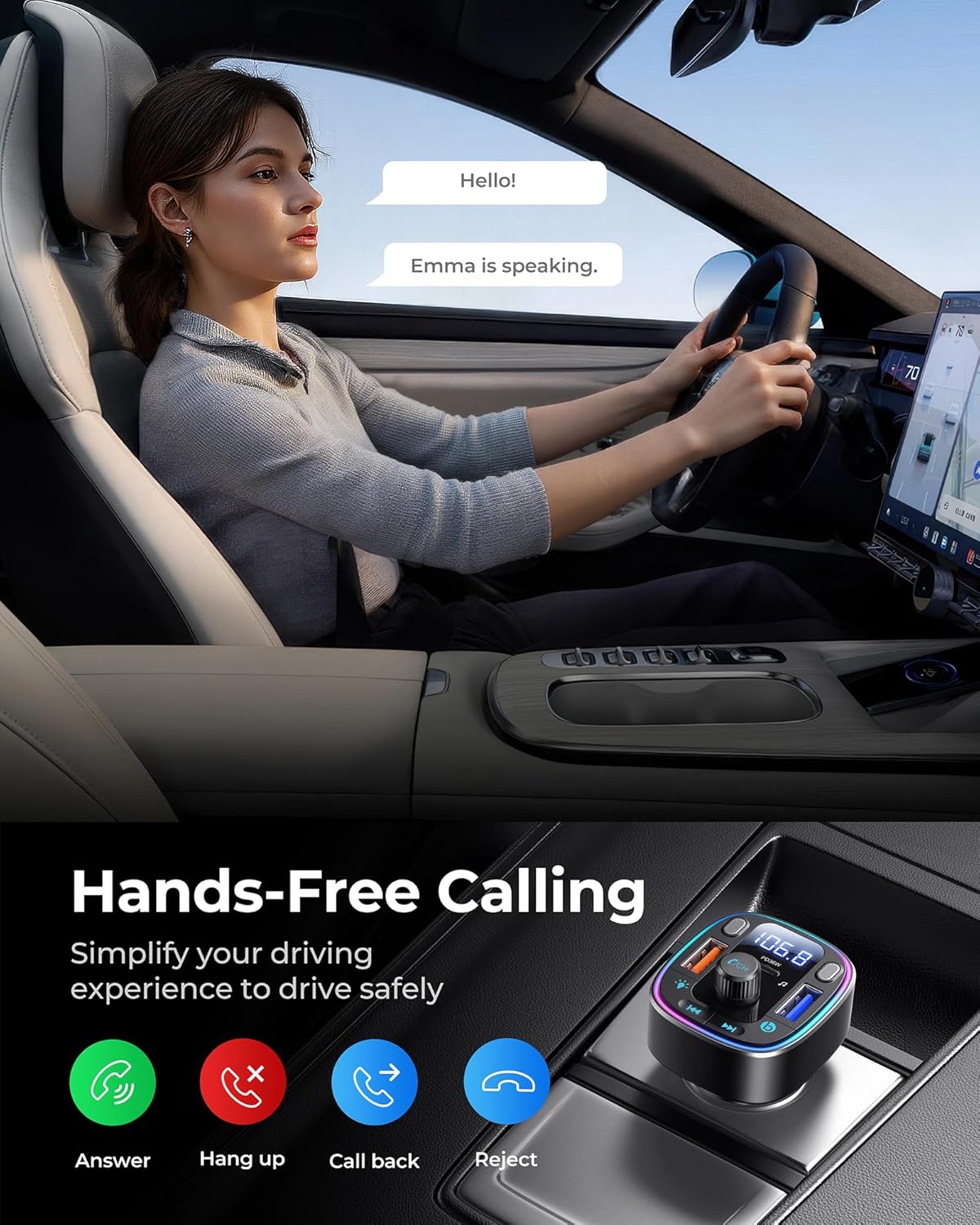 LENCENT Bluetooth 5.4 Car Adapter FM Transmitter 54W Fast Charging, Dual Mics, HiFi Bass Sound, 2 Modes LED Backlit, Cigarette Lighter Adapter Hands-Free Calling Radio, Support USB Drive 8 81RderAaTXL. AC SL1500