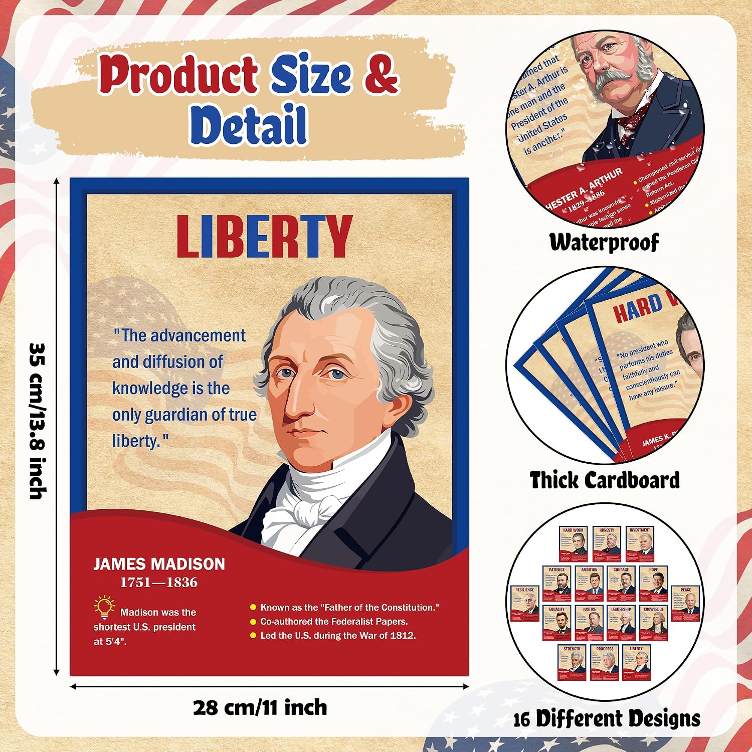 EYxsaxenk US Presidents History Posters Classroom Bulletin Board Wall Decor image 2