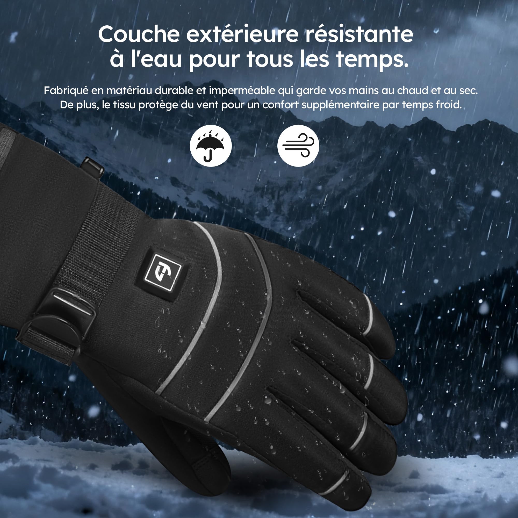 saaf Gants Chauffants - Pro - 3 Modes - Gant Électrique - Hydrofuge Et Vent - Gants Chauffants Rechargeables - Noir