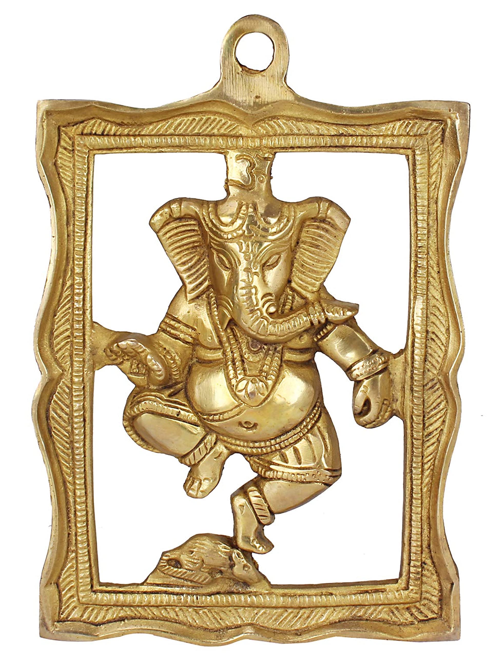 Ganesha Brass Ganesh Wall Sculpture 9 IN Wall Hanging Frame For Home Decor, Entrance Ganpati Gift Murti Sculpture for Office Decoration Diwali Wall Sculpture Ganesha - Handmade In India