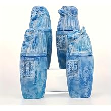 4pcs Ancient Egyptian Gods Canopic Jar Statue Resin Four Sons of Horus Egyptian Statue Ornaments Hand Painted Egypt Collectible Decor Sculpture Replica
