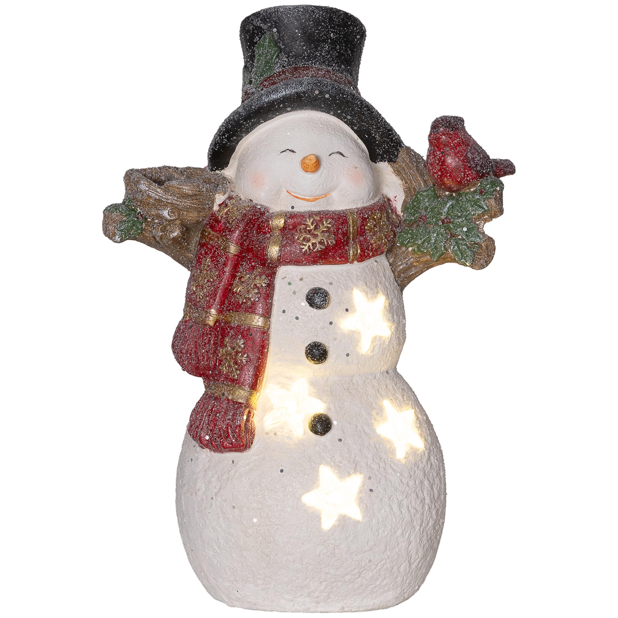 HOMCOM Weihnachtsdeko Figur Schneemann mit Schals 38 cm mit LED-Licht
