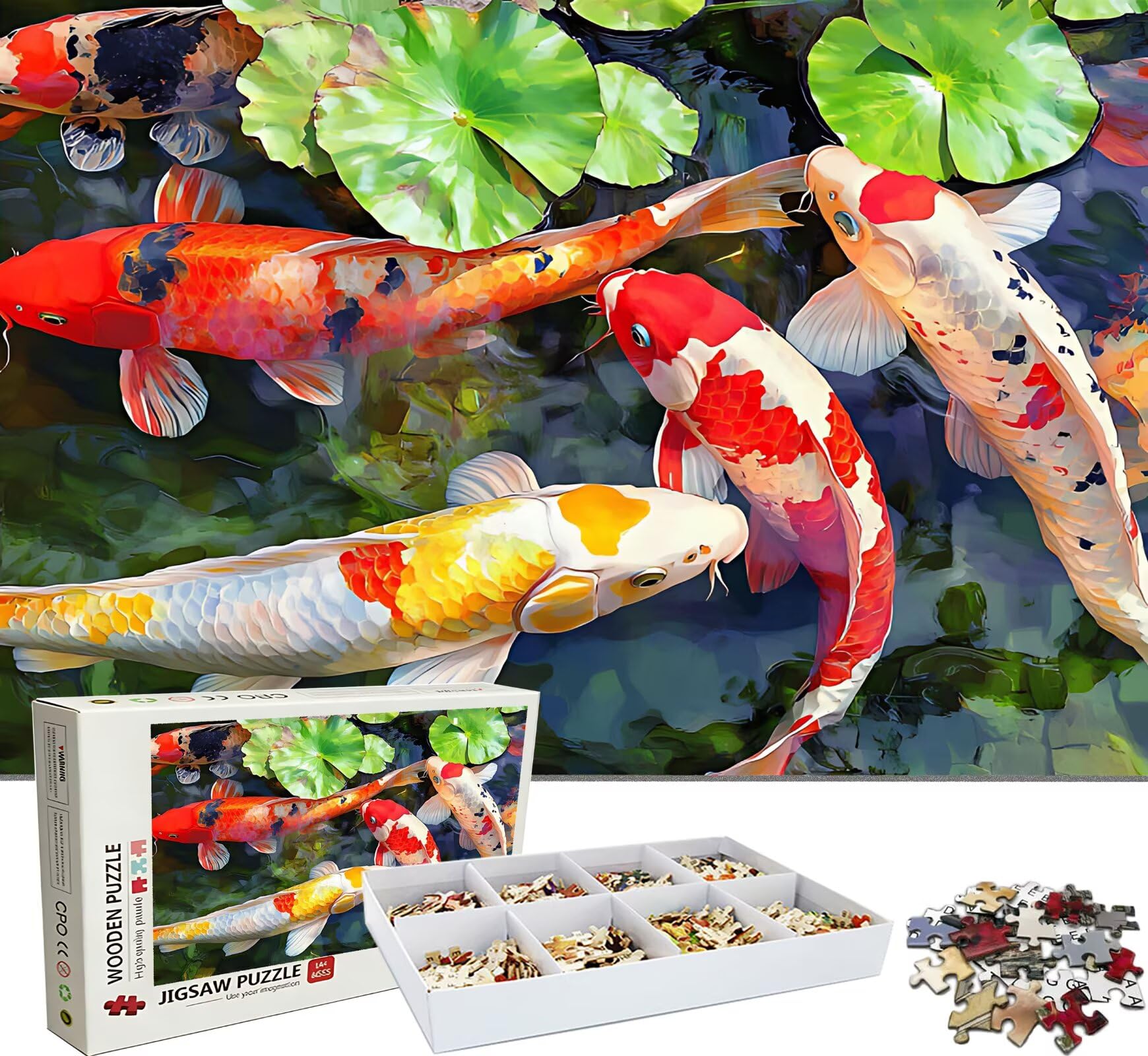 Puzzle 5000 elementów dla dorosłych, Koi Lotos Trudne i kolorowe drewniane puzzle, duża łamigłówka 156,5 x 105,5 cm, antystresowa gra z plakatem, dekoracja ścienna do domu, prezent urodzinowy dla