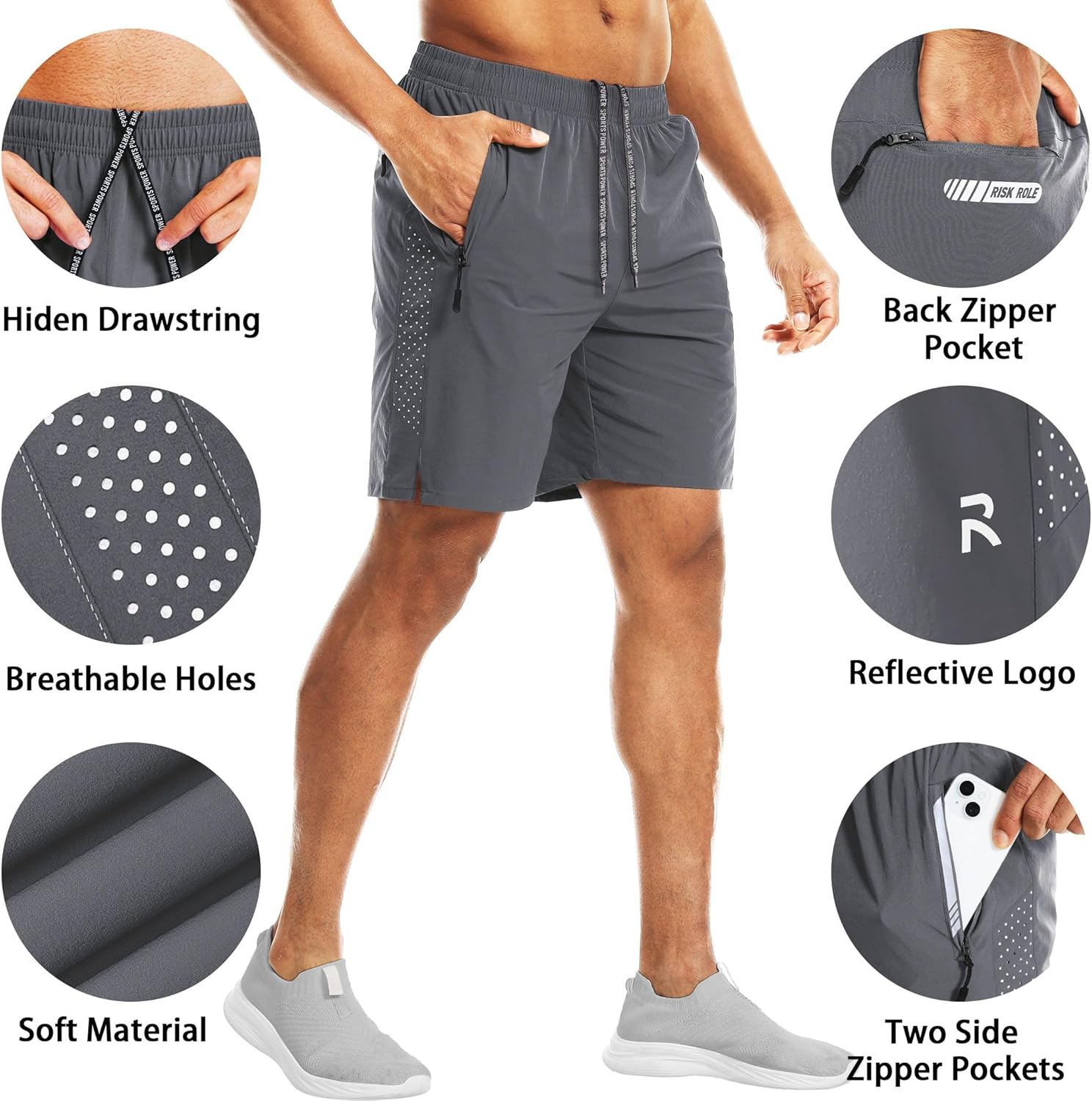 Men's Workout Athletic Shorts 2 Pack 7 Inch Inseam Lightweight Quick Dry Running Shorts Hiking Gym Basketball Shorts - Image 4