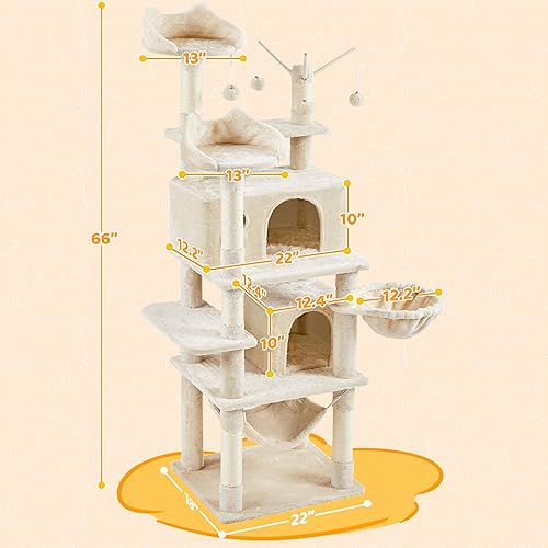 Miniatura 3 de Yaheetech Árbol para gatos de interior, torre para gatos de 67 pulgadas con postes rascadores, condominio para gatos de varios niveles con palos de