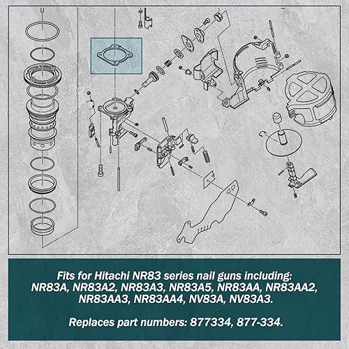 Miniatura 2 de HASMX Junta de herramientas eléctricas (A) para pistolas de clavo de la serie Hitachi NR83, incluyendo: NR83A, NR83A2, NR83A3, NR83A5, NR83AA2,