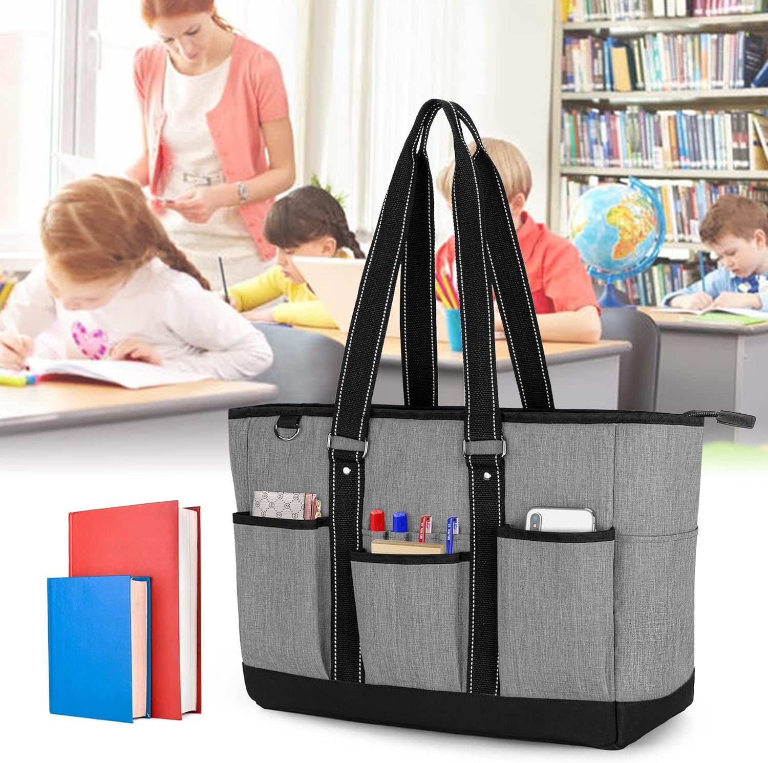 Trunab Teacher Utility Tote Bag with Multiple Pockets, Padded Compartment for 15.6" Laptop for working - Image 6
