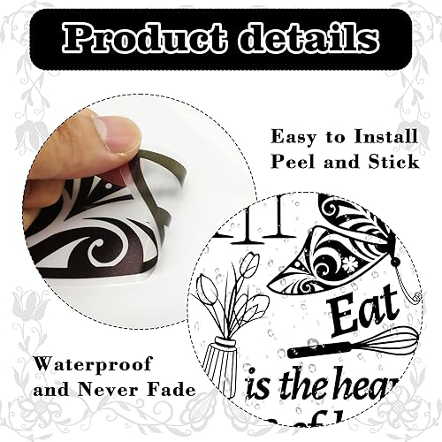 Miniatura 3 de Calcomanías de pared grandes para cocina, comedor, citas, calcomanías de pared con texto en inglés "The Kitchen is The Heart of Home", decoración de