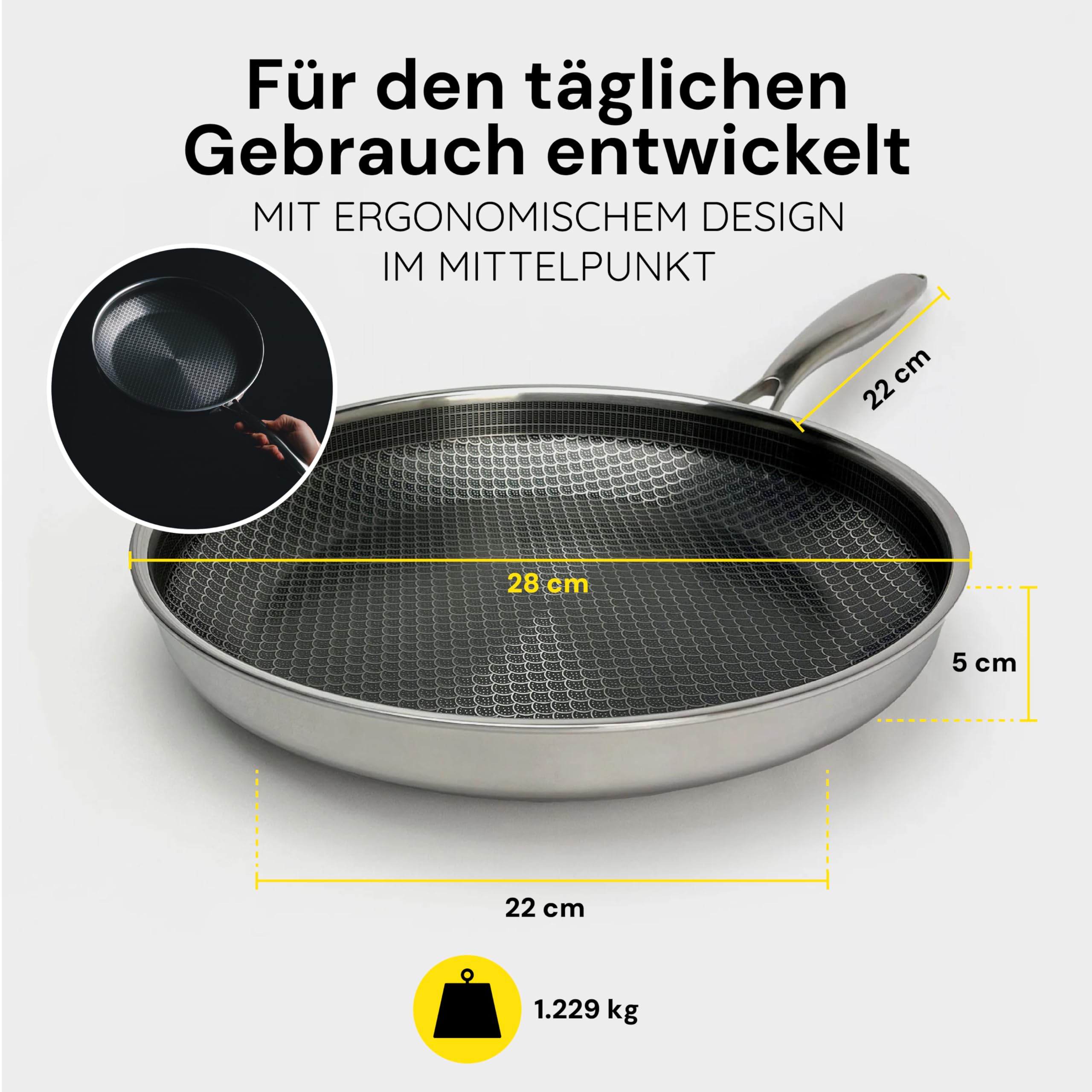 Miso Bratpfanne 28 cm, Keramik Antihaft Pfanne, Induktion & PFAS-Frei hybrid pfanne, Kratzfeste Beschichtung mit echten Diamanten, Backofenfest bis 300°C, Spülmaschinenfest