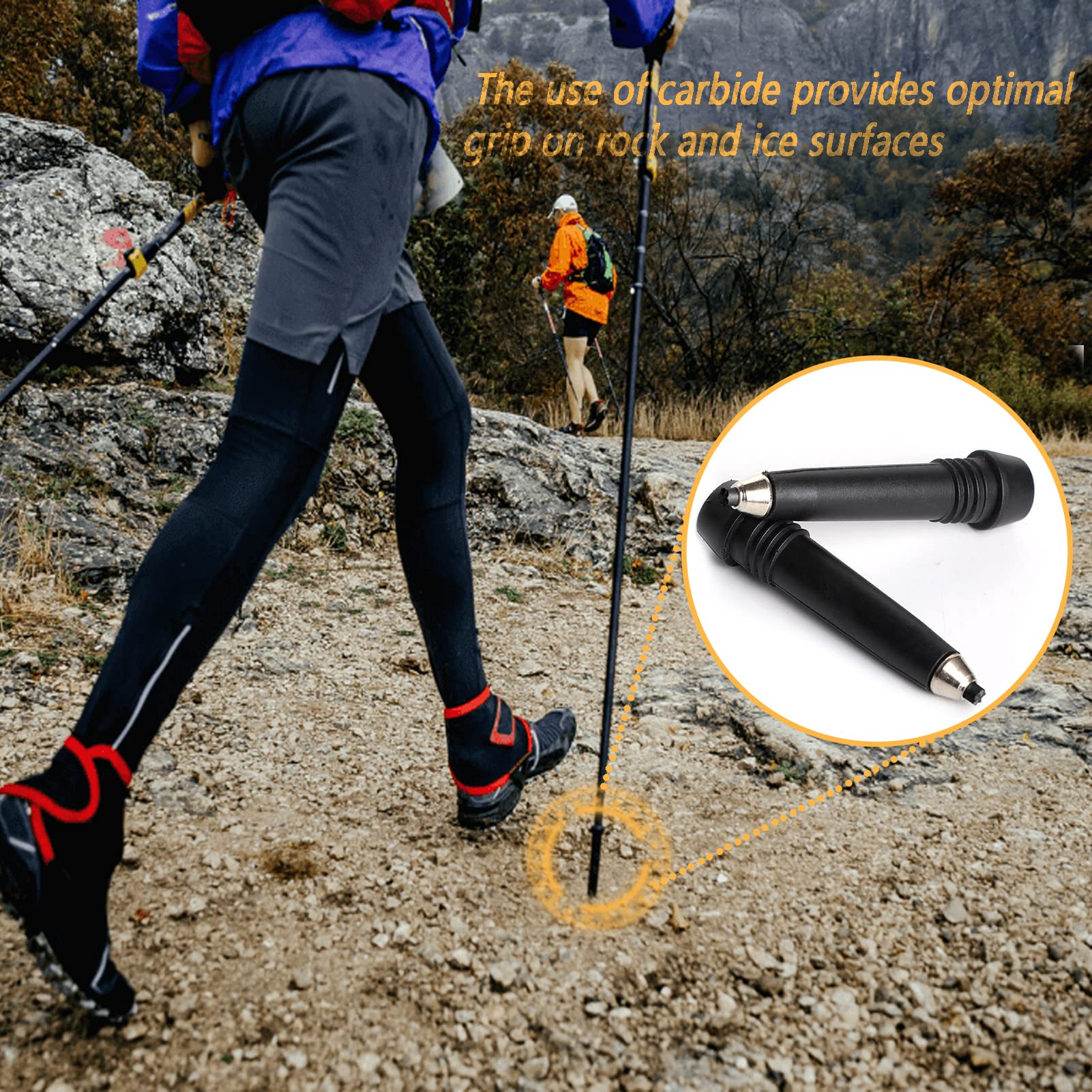 Punte universali per bastoni da trekking con punte in carburo per bastoni da trekking, confezione da 4 protezioni in gomma di ricambio per la maggior parte dei bastoncini da trekking standard