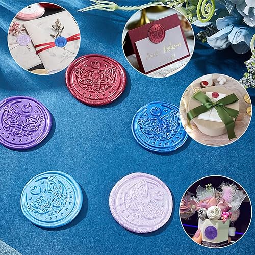 Miniatura 3 de PH PandaHall Sello de cera de mariposa de Halloween de 1.181in, sello de latón de sellado de cabeza de estrella y luna, sello de cera para