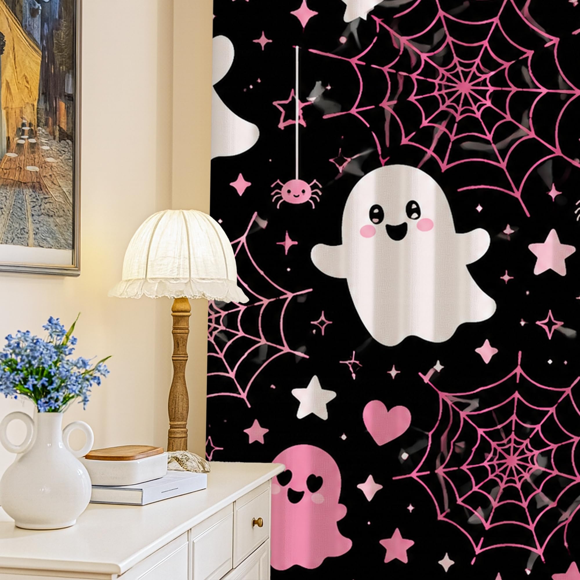 Rideau occultant lavable en machine 132x213cm motif Halloween pêche