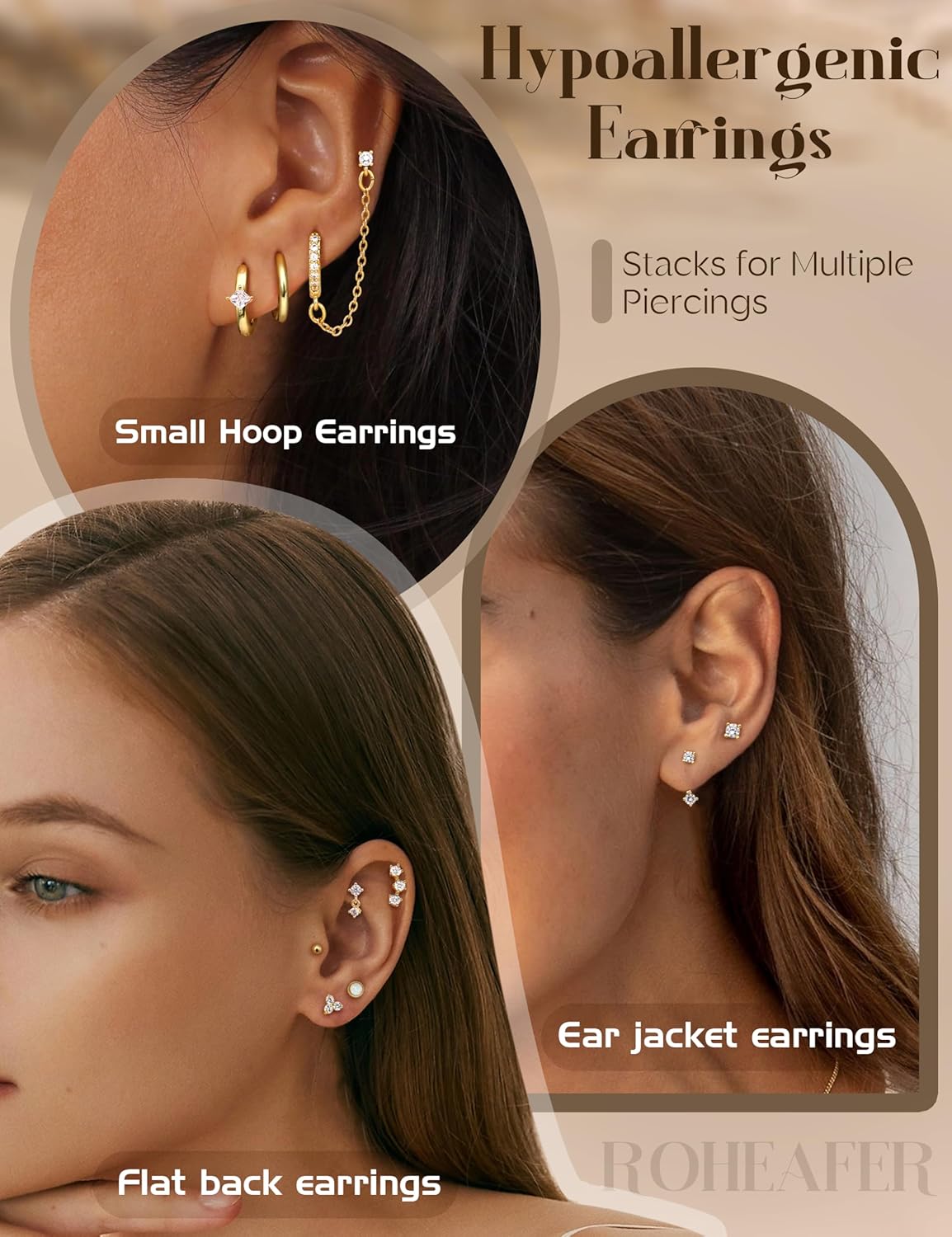 Florideco Gold Earrings for Women Hypoallergenic Flat Back Earrings 14K Gold Flatback Studs Surgical Stainless Steel Earrings Small Hoops Earring Stacks Cartilage Earring Sets for Multiple Piercing - Image 6