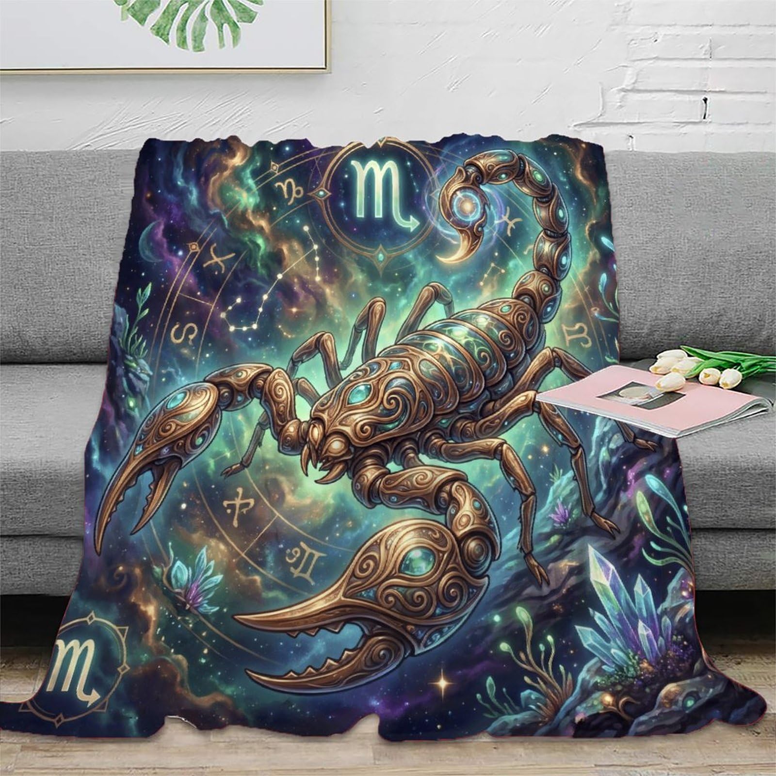 W7C8U2X3 Scorpio Zodiac Celestial Flannel Throw Blanket, Reading Couch Use