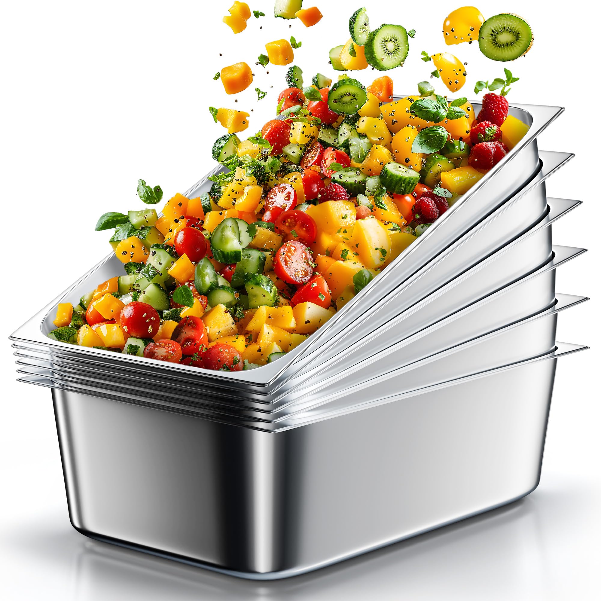 WantJoin Steam Table Hotel Pans 1/1 Full Size 6 Inch Deep 0.9mm Thick 6 Pack, Stainless Steel Metal Tray Sets Food Storage Container for Restaurant Chafing Dishes Commercial Catering Supplies