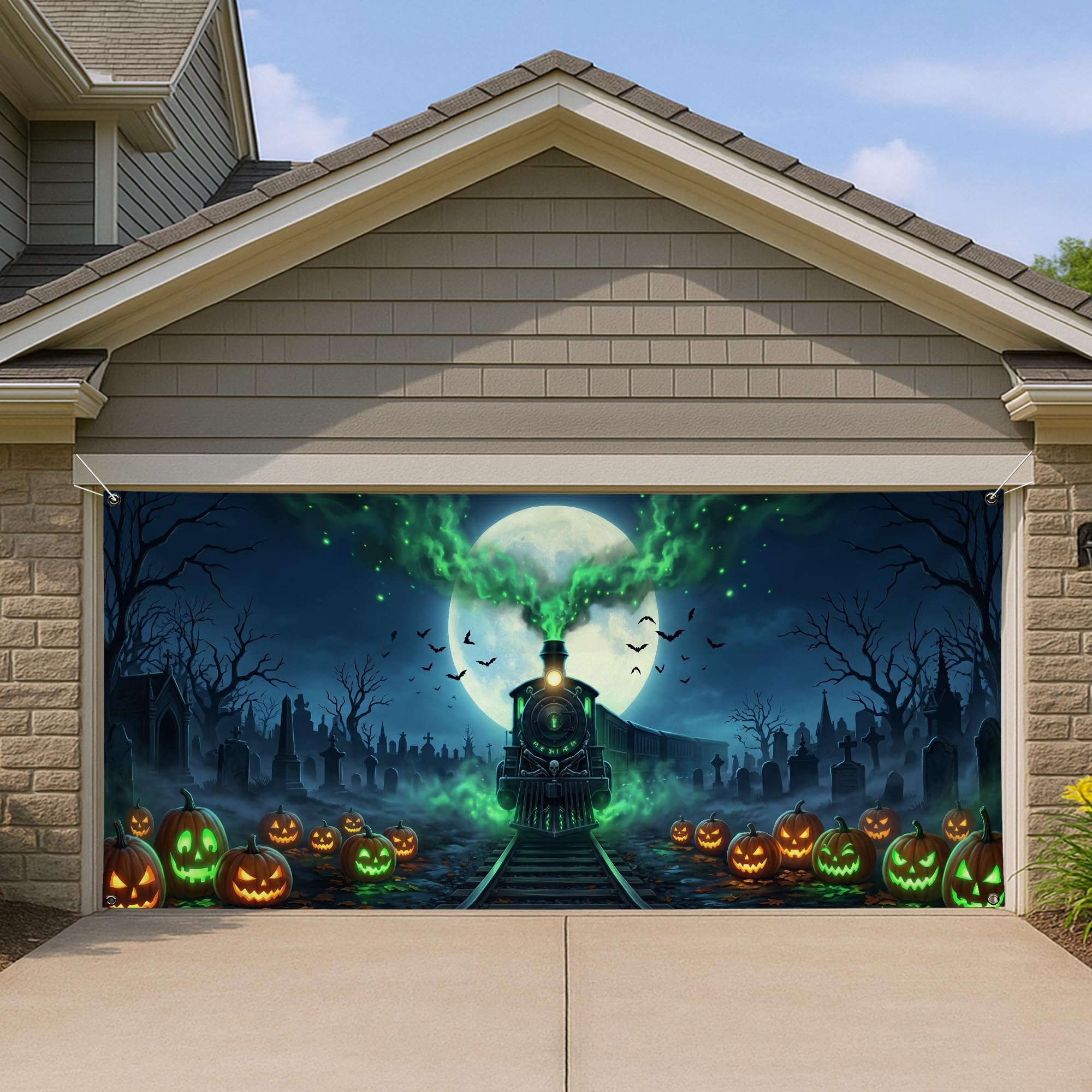 Couverture de porte de garage Halloween 400x180 cm style gothique