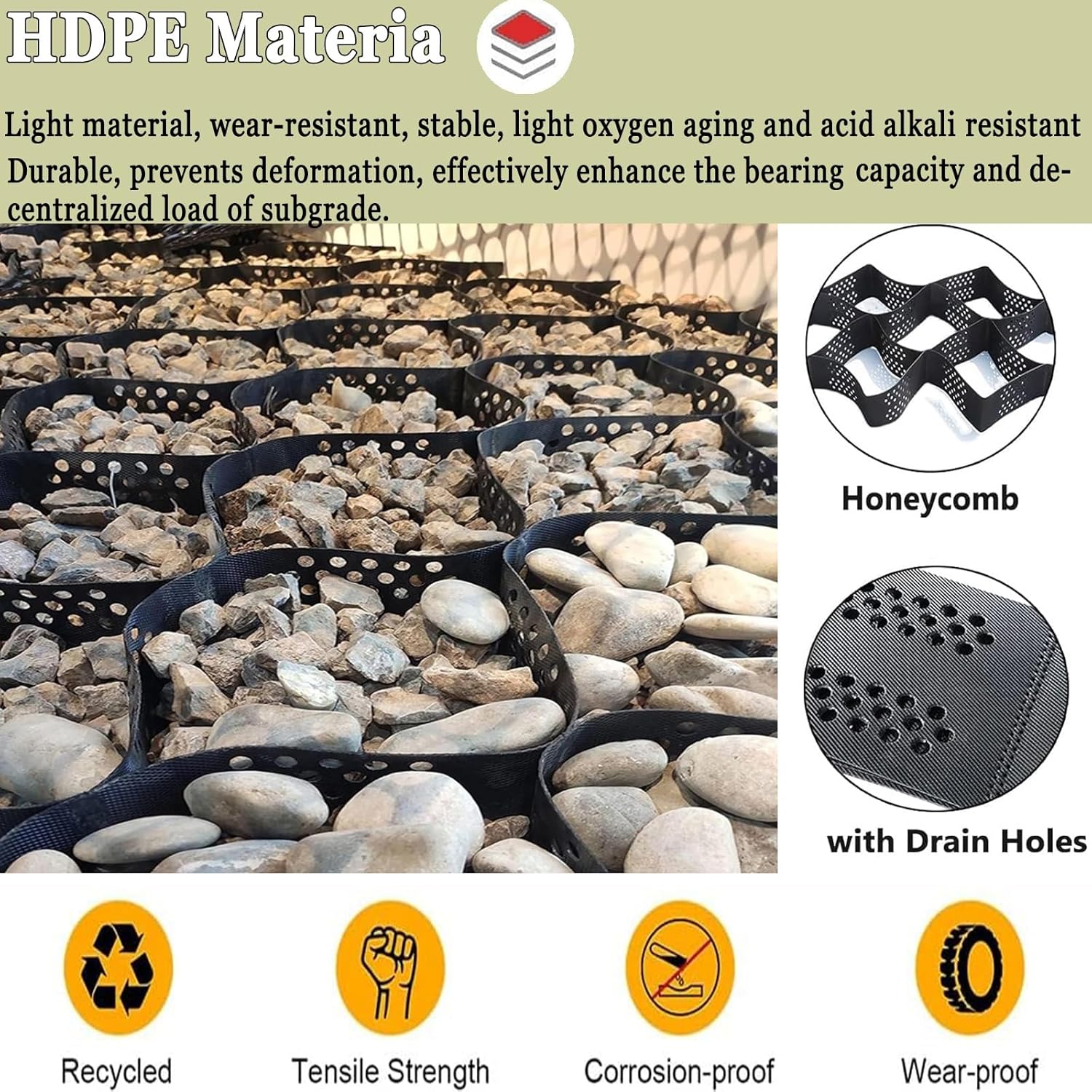 Gravel Ground Grid, 2 Inch Thick Geo Grid Ground Grid, Geo Cell Grid, Gravel Grid HDPE 3ft/ 5ft/ 10ft/ 15ft/ 20ft/25ft/ 30ft,for Garden, Shed Base, Driveway & Patios, Filled Load 3000KG(6x7m(20x23ft )