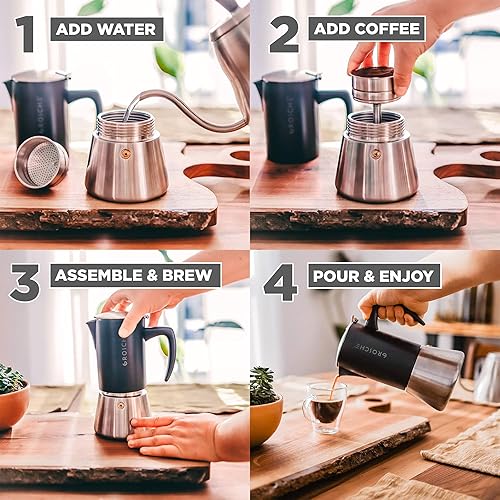 Miniatura 3 de GROSCHE Milano Steel  10 tazas de café expreso  Máquina de café expreso para estufa olla moka de acero inoxidable para Greca  Máquina de café