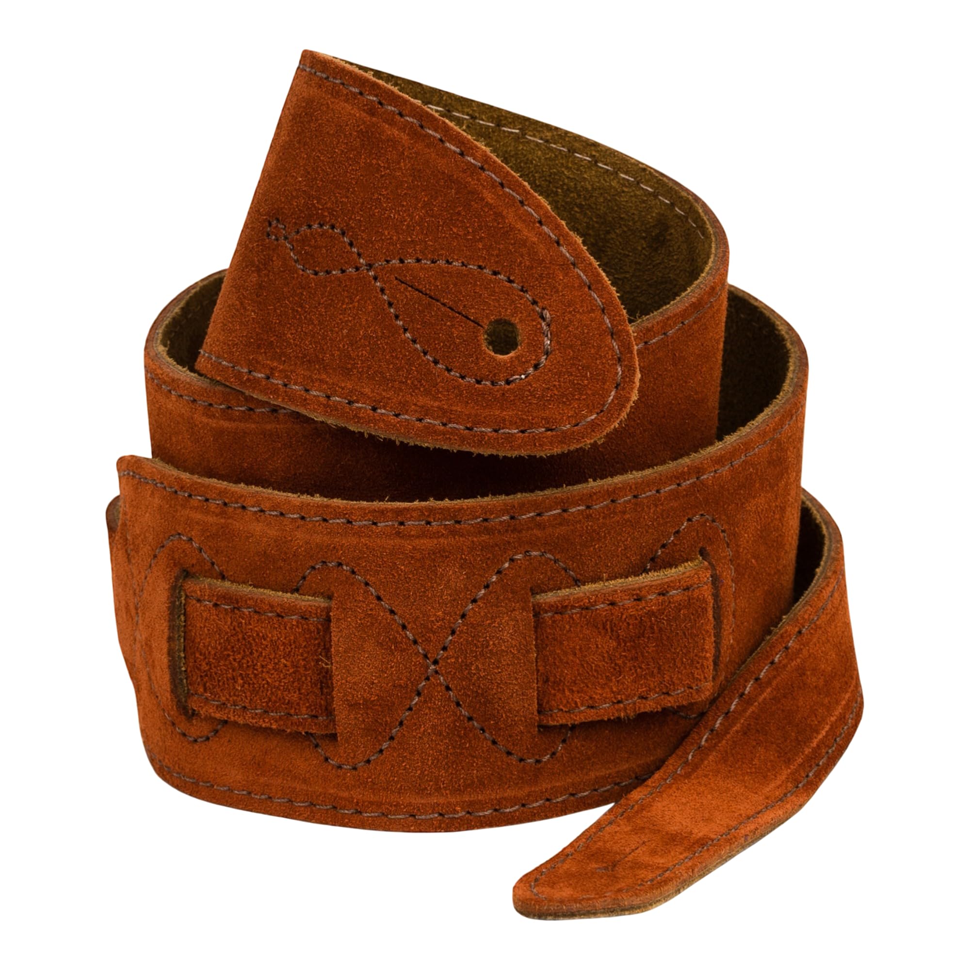 Leathergraft 7cm Wide Suede Acoustic Electric Bass Guitar Strap with Reinforced Leather Strap Ends (Rust)