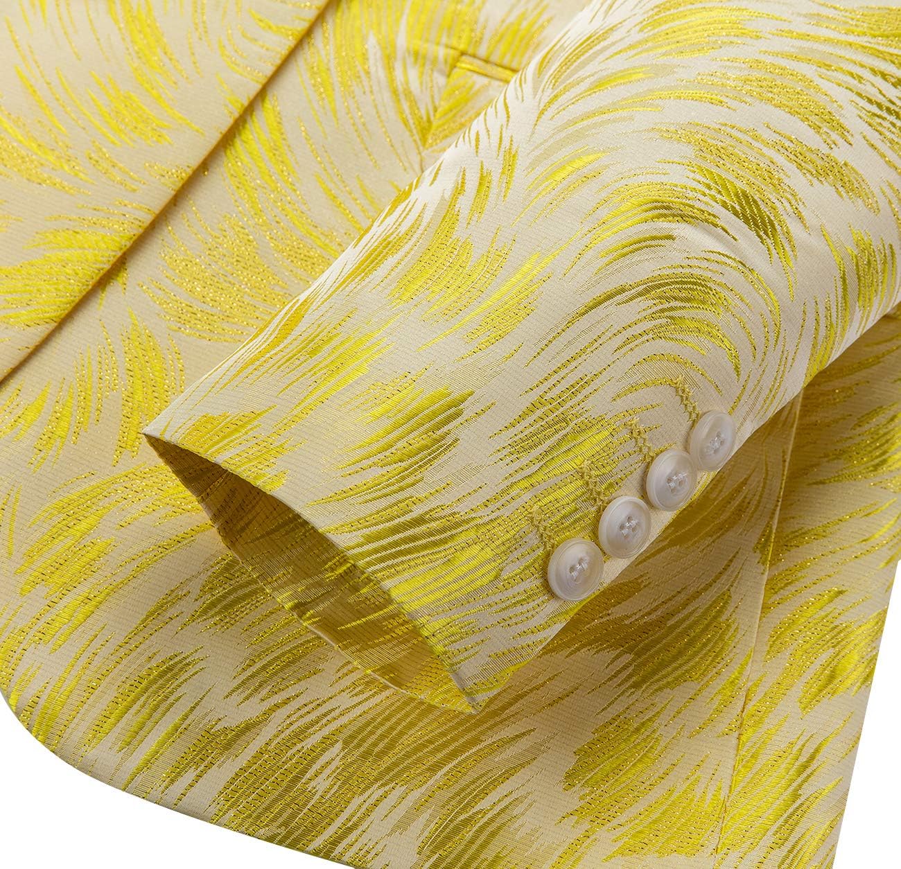 UNINUKOO Mens Suit Casual Floral Blazer Dress Slim Fit Prom Party Paisley Suit Jacket for Men US Size 40 Light Yellow - Image 7