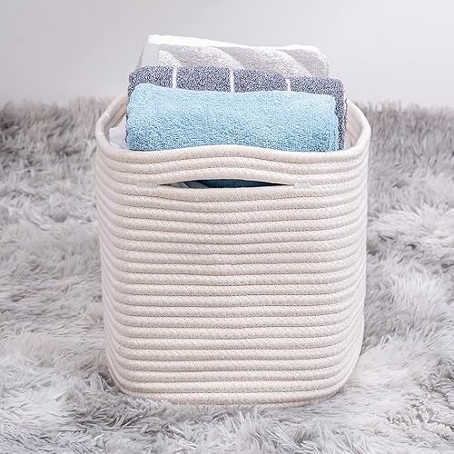Miniatura 5 de Off White Storage Cubes Baskets Bins for Shelves Set of 2, Rectangular Closet Storage Cube Baskets, Skin-friendly Woven Rope Baskets for Organizing,