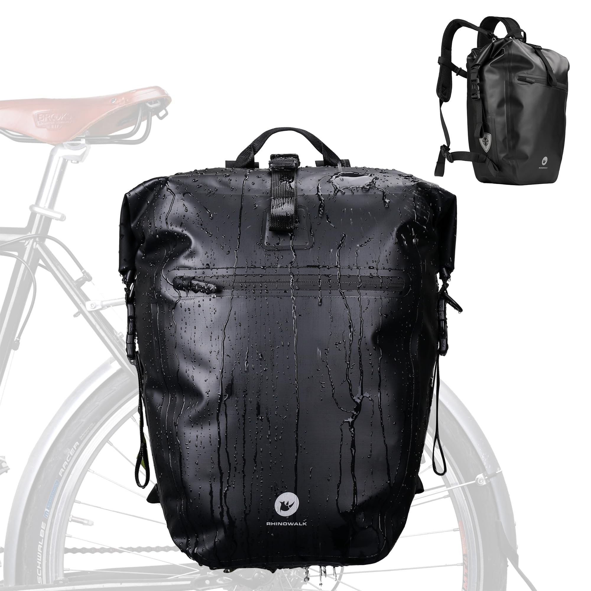 ENJOHOS Alforjas Bicicleta Impermeable Mochila Portátil Bici Multifuncional Bolsa Bicicleta para Portaequipajes Bicicleta Trasero Maleta Bolsa de Viaje Lateral Ciclismo MTB, Negro-27L