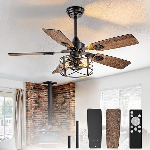 Depuley 42-Inch Ceiling Fans with Lights: Caged Ceiling Fans Dual Finish 5 Blades