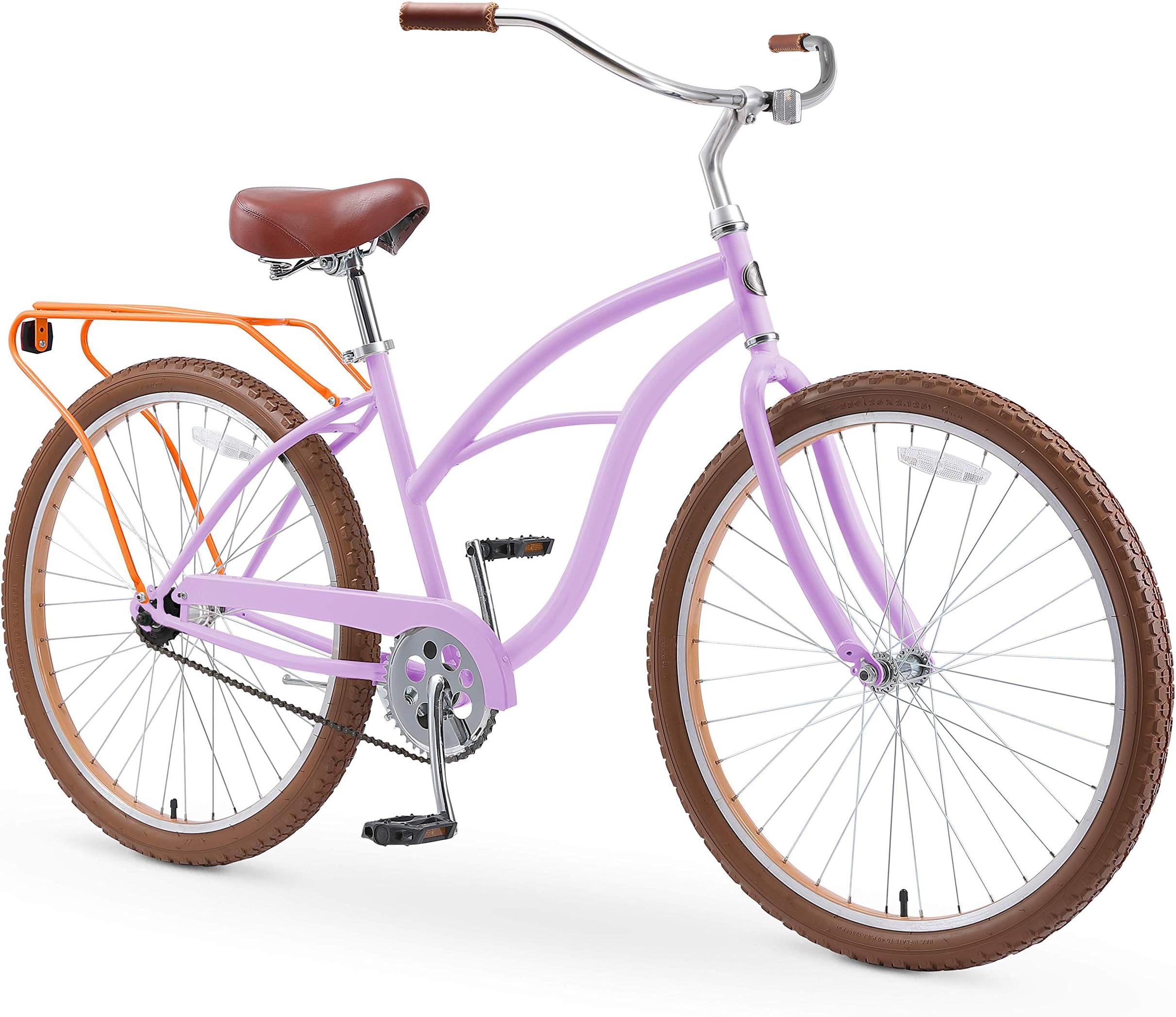 sixthreezero Around The Block Women's 26" Single Speed New Beach Cruiser Bicycle with Rear Rack, Lilac Ginger