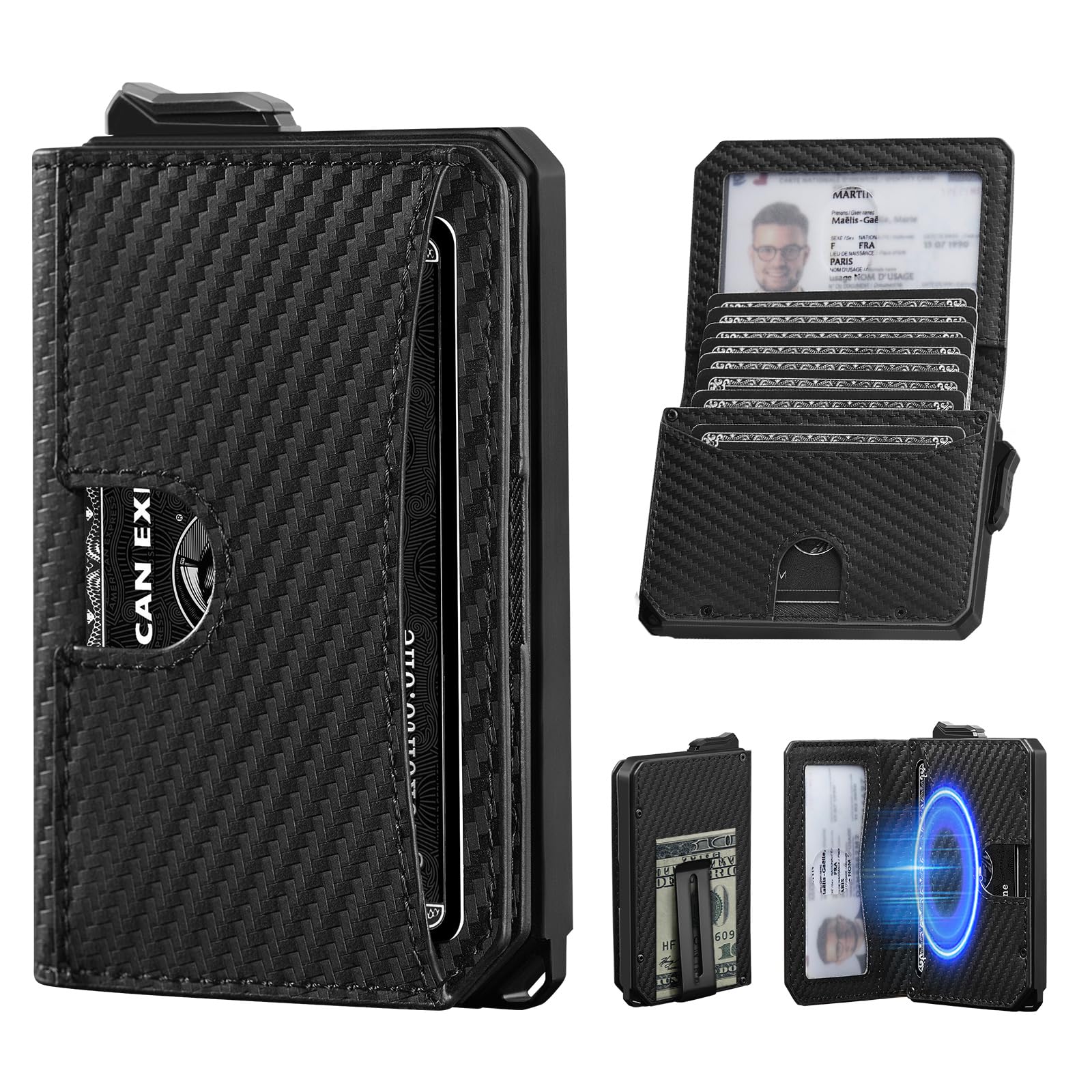 Pop Up Wallet for Men, Minimalist Wallet, Tactical Wallet, RFID Blocking, Bifold, Card Holder, Smart, Front Pocket, 11 Cards Capacitiy, Money Clip, ID