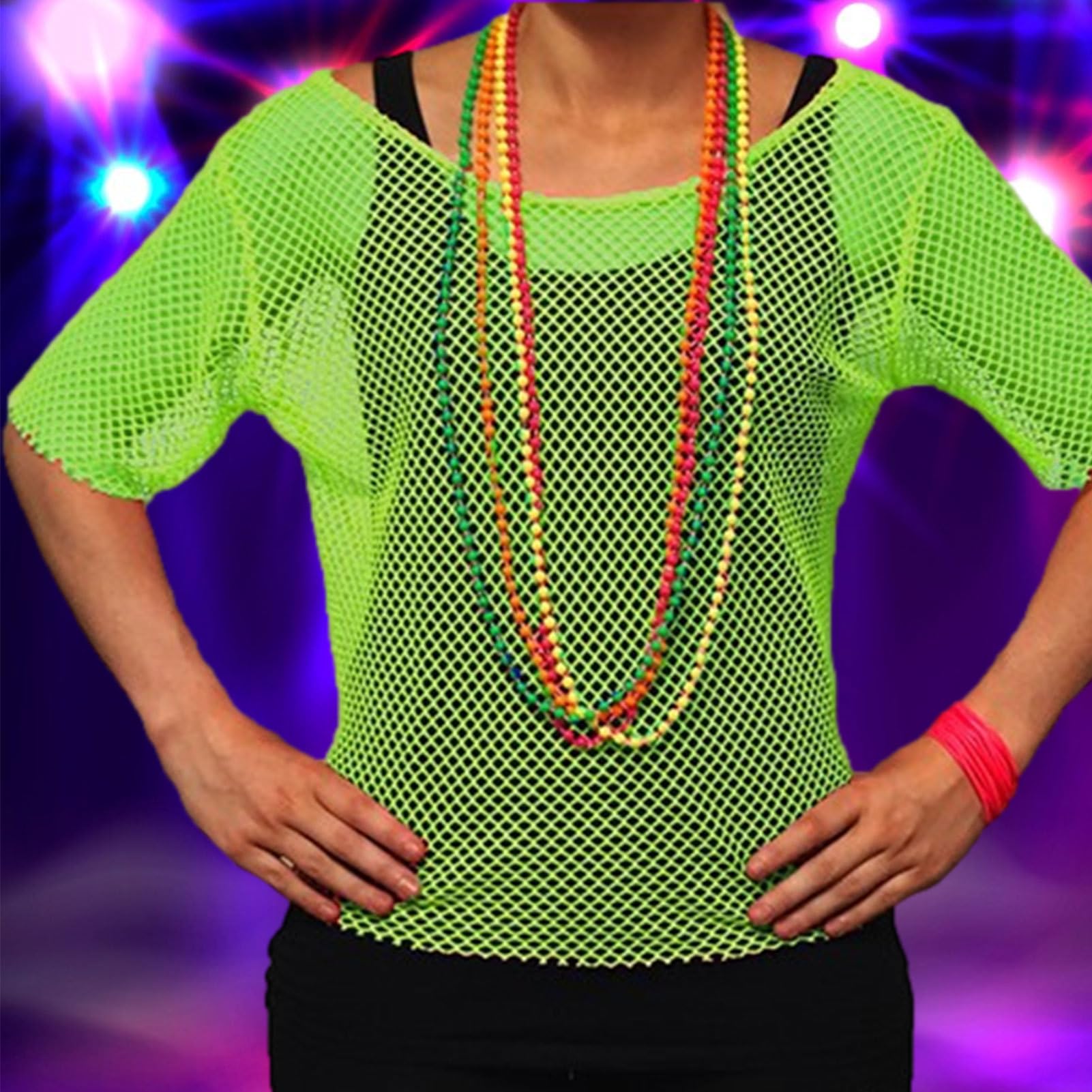 Damen Mesh Karneval Top - Netz Oberteil Neon Für Festival & Mottoparty
