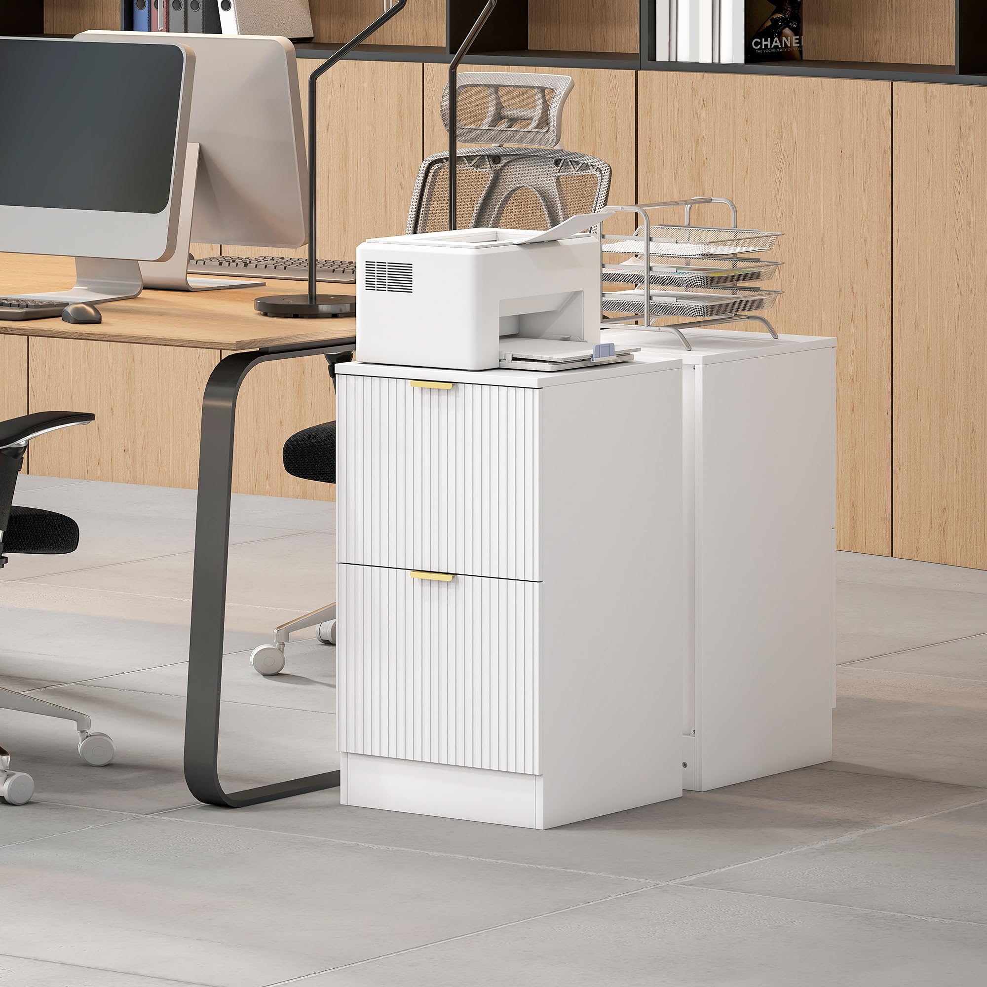 HOMCOM Armoire à tiroirs de Bureau avec 2 tiroirs Armoire à tiroirs de Bureau avec façades rainurées Classeur pour Format A4 ou Lettre pour 40x40x71 cm Blanc