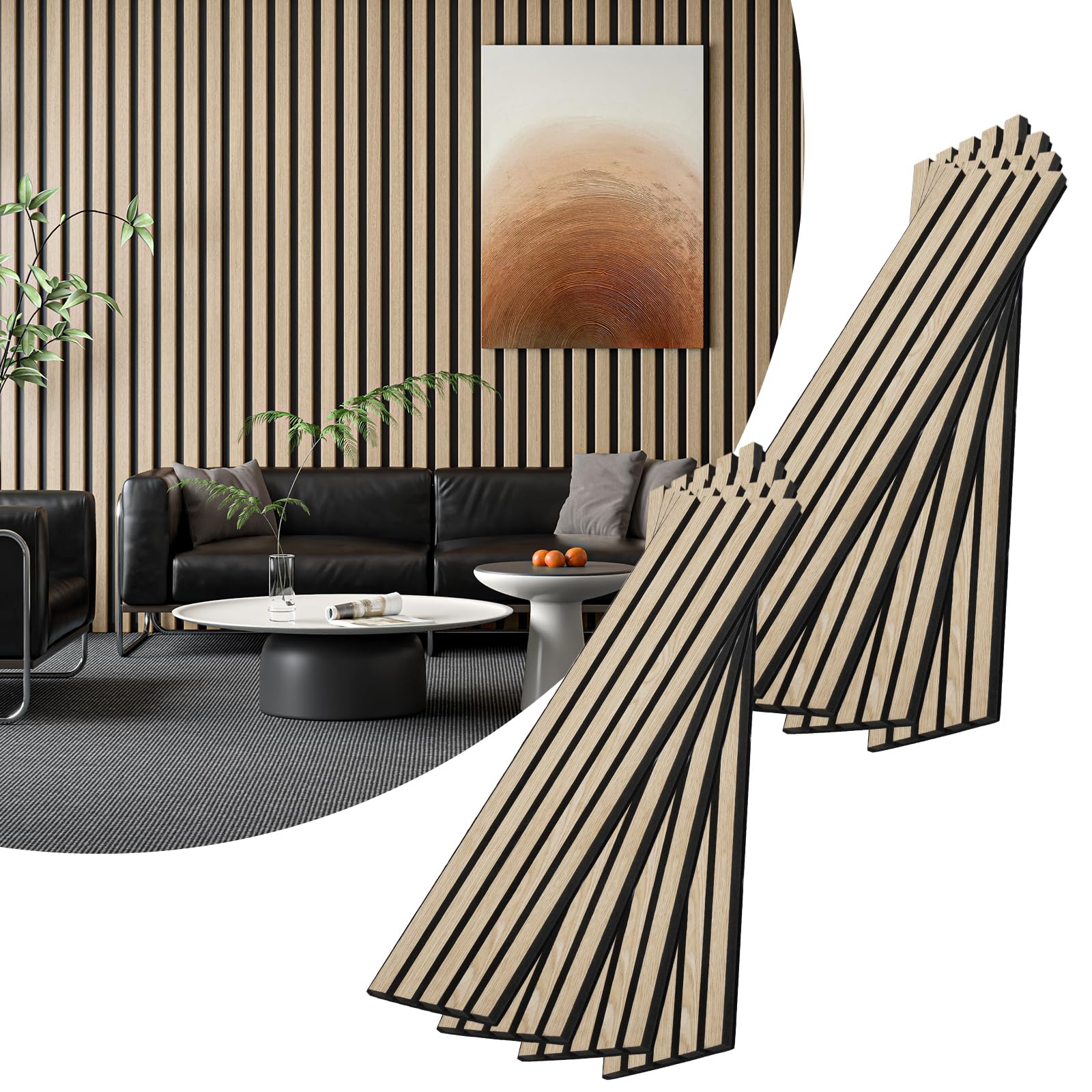 8-Piece Wood Slat Acoustic Panels for Stylish Interior Decor & Noise Reduction - 47.2" x 7.87" 3D Solid Wood Wall Panels for Ceiling and Wall, Covers 20.66 Sq Ft, White Oak