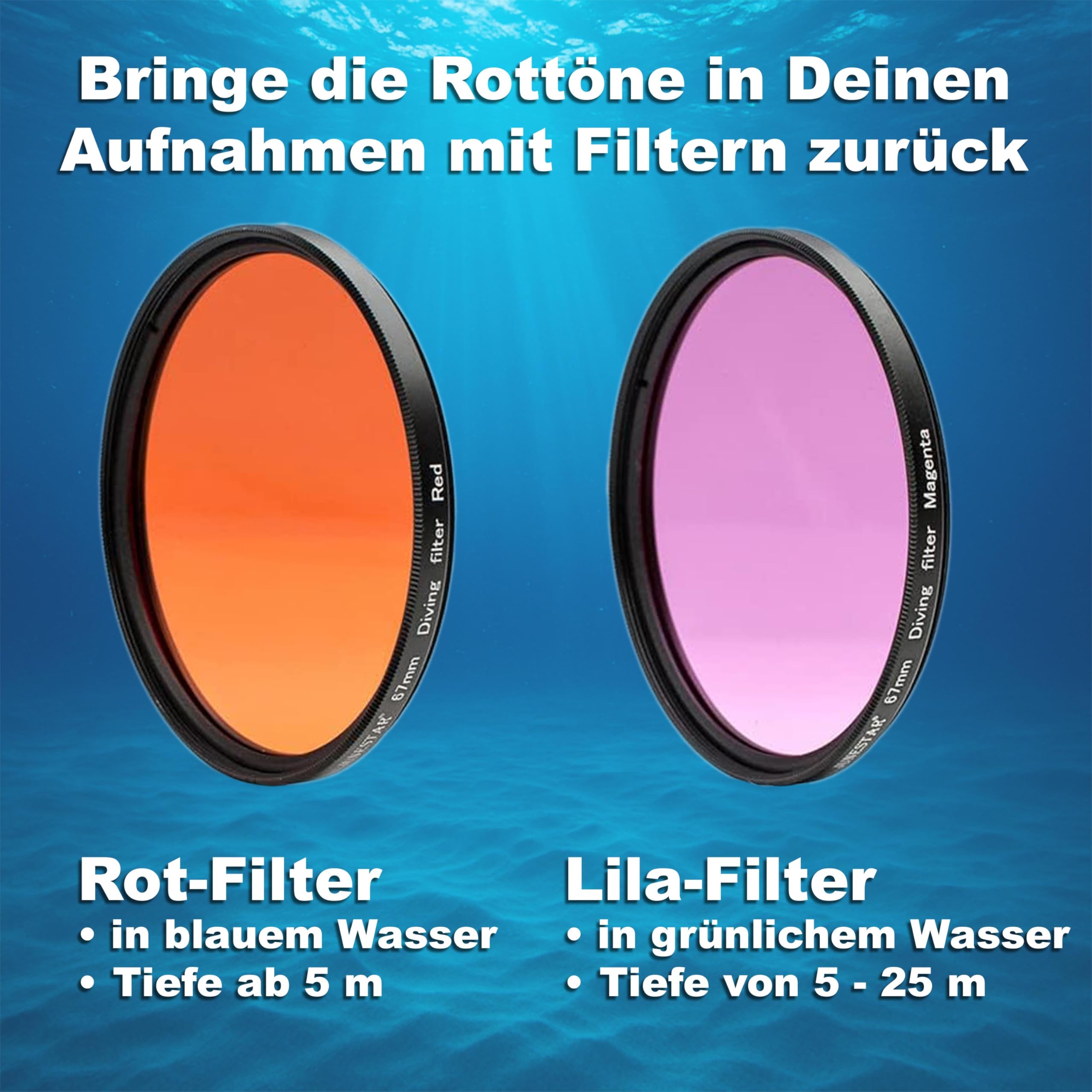 DIVEVOLK Erweiterungsklemme für Sea Touch 4 Unterwassergehäuse mit rotem Filter und Umwandlungsring