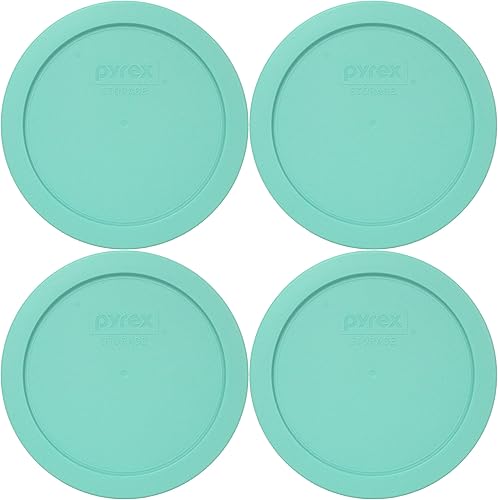 Pyrex 7201-PC - Tapa redonda de plástico de repuesto para almacenamiento de alimentos, color azul y verde, paquete de 4, fabricado en los Estados