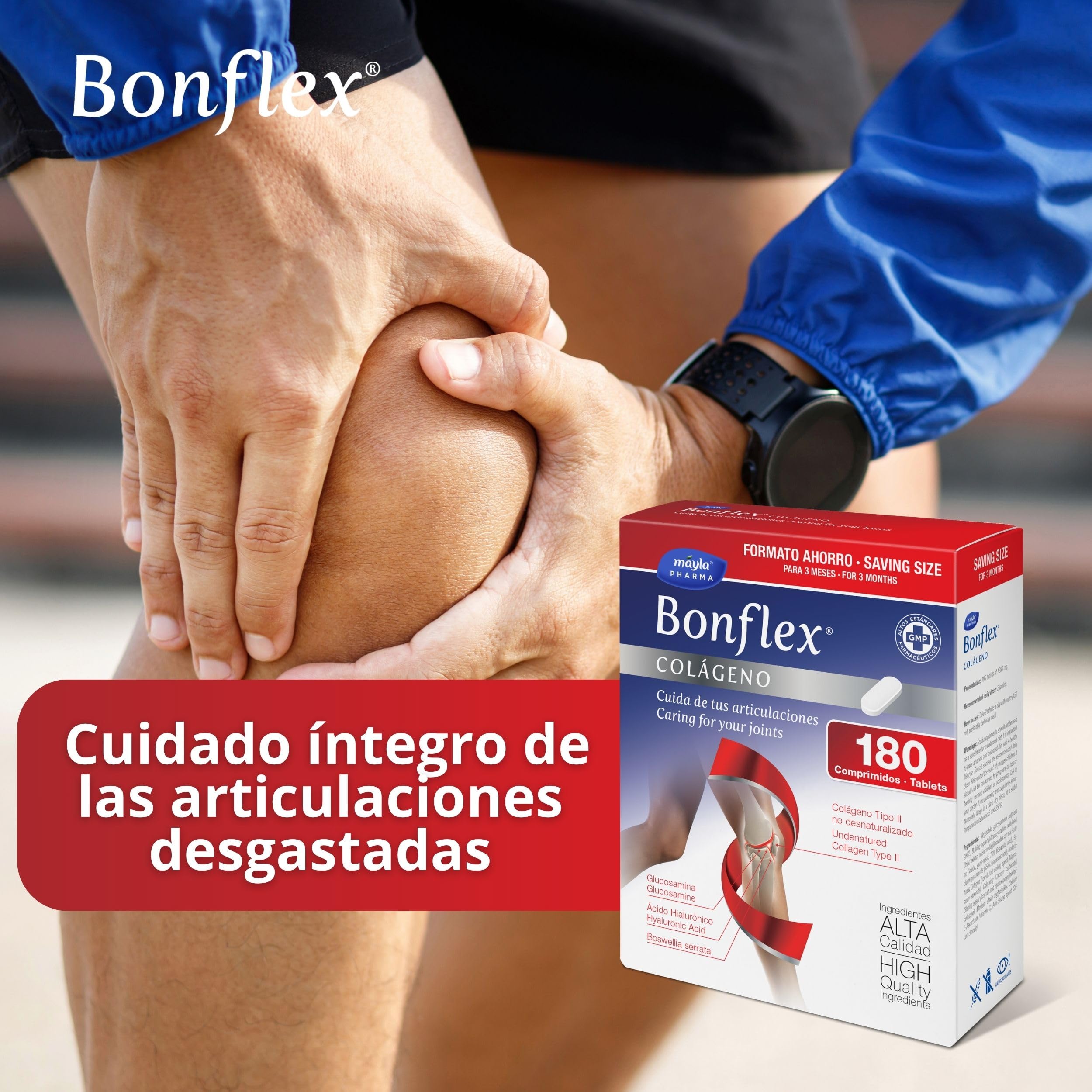 BONFLEX Colágeno 180 Comprimidos Colágeno no Desnaturalizado Tipo II 1500mg Glucosamina Ácido Hialurónico Boswellia Vitamina C para Articulaciones 1 Toma al Día