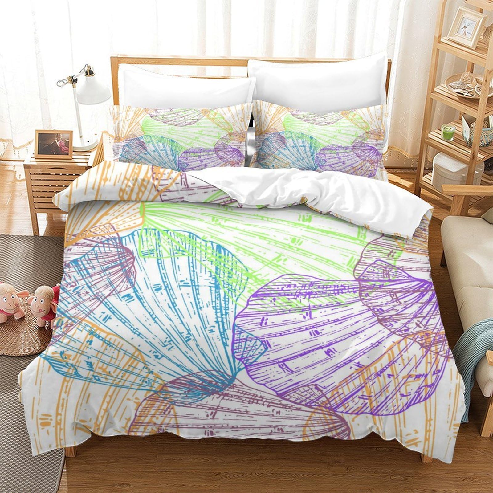 Housse de couette coquillage pastel pour une chambre ambiance bord de mer apaisante