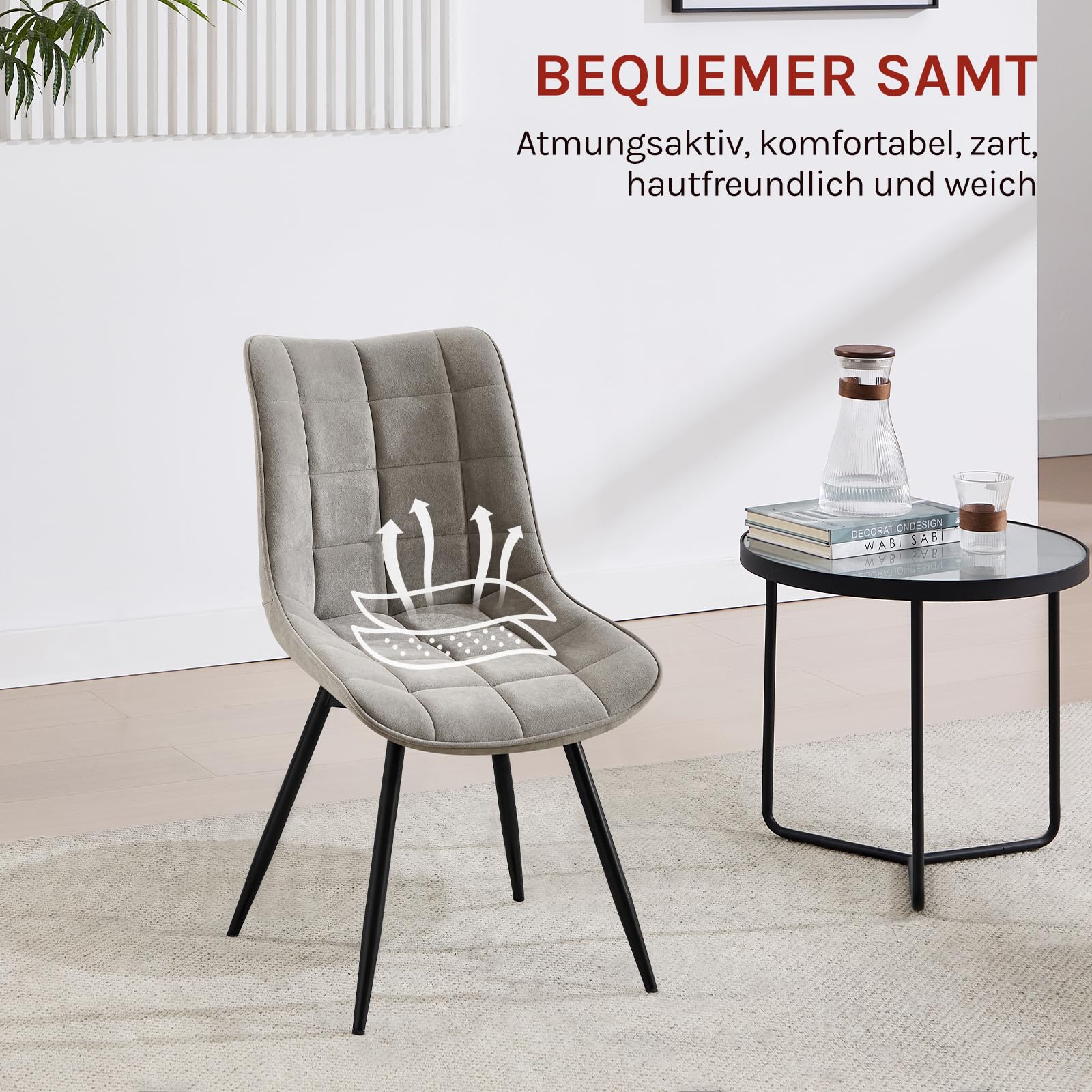 WOLTU Esszimmerstühle drehbar 2er Set Küchenstuhl Polsterstuhl Wohnzimmerstuhl Sessel mit Rückenlehne, Sitzfläche aus Samt, Metallbeine, Hellgrau EZS86hgr-2