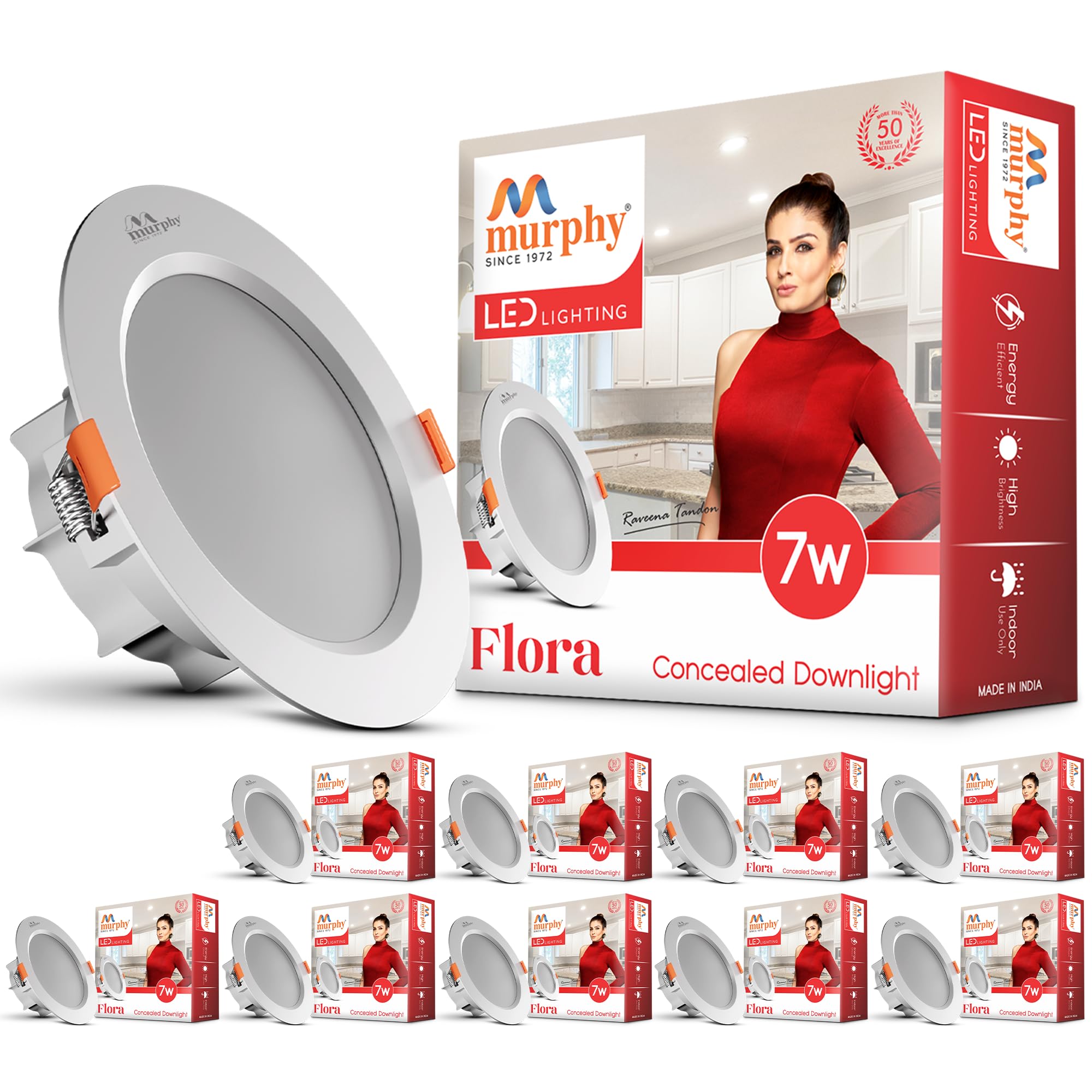 Murphy Flora 7W LED Down Light, Warm White Light, Round, Pack of 10, Recessed Ceiling LED Light, Suited for 3 inch Junction Box (2 Years Warranty)-image-36