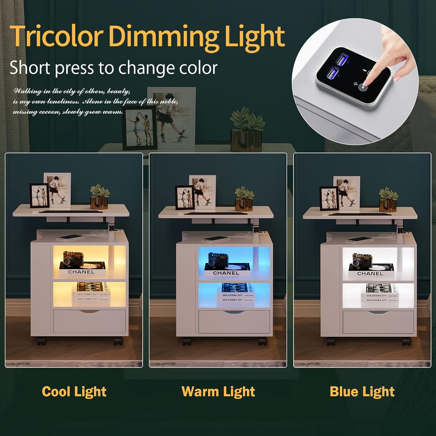 Buy HNEBC Auto LED Nightstands Set of 2, White Nightstand with Charging Station(2 USB Interface