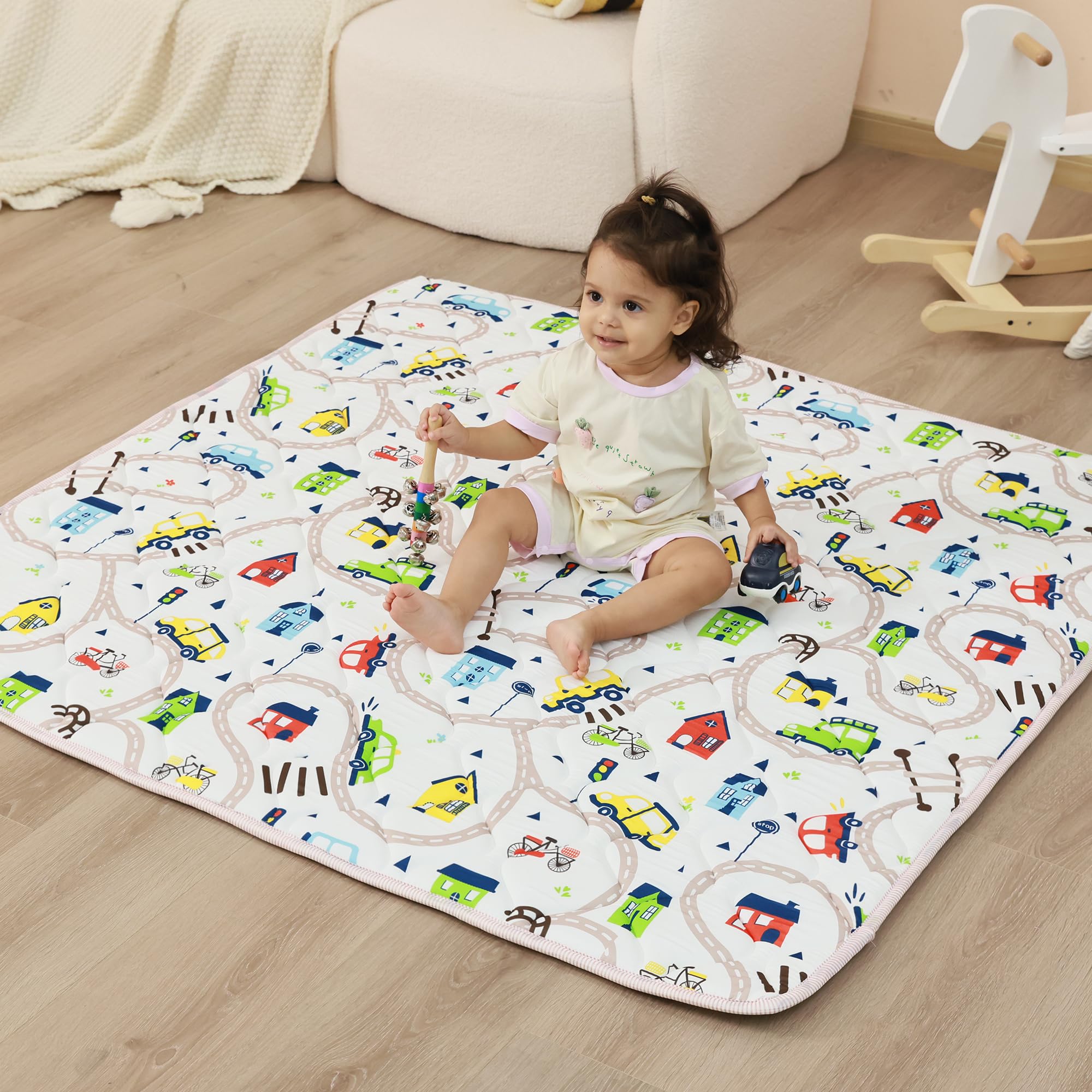 Viviland Baby Play Mat 50" x 50", Extra Thick Big Baby Mat for Baby/Toddler, Non-Slip & Machine Washable (Gray Car)