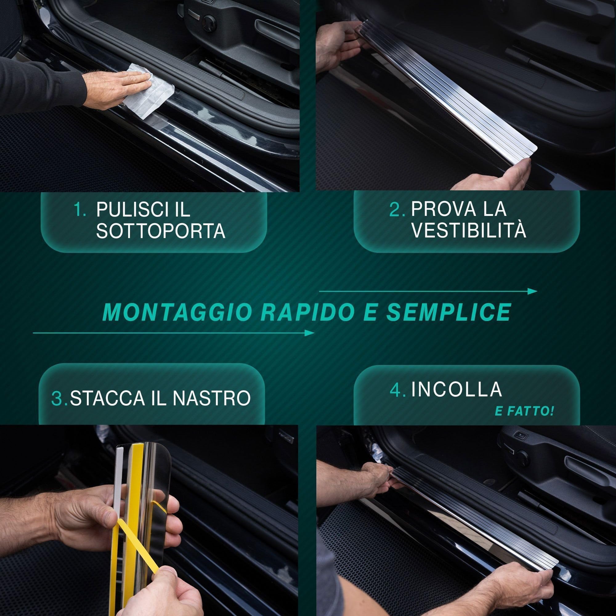 CHROMEMASTER | Battitacco in Acciaio Inox Compatibile con Jaecoo Jaecoo 7 I 2023+ | Inox, Pellicola Vinilica Effetto Carbonio | Protezione Soglia Porta - Accessorio Auto Adesivo - Set da 4 pz pezzi