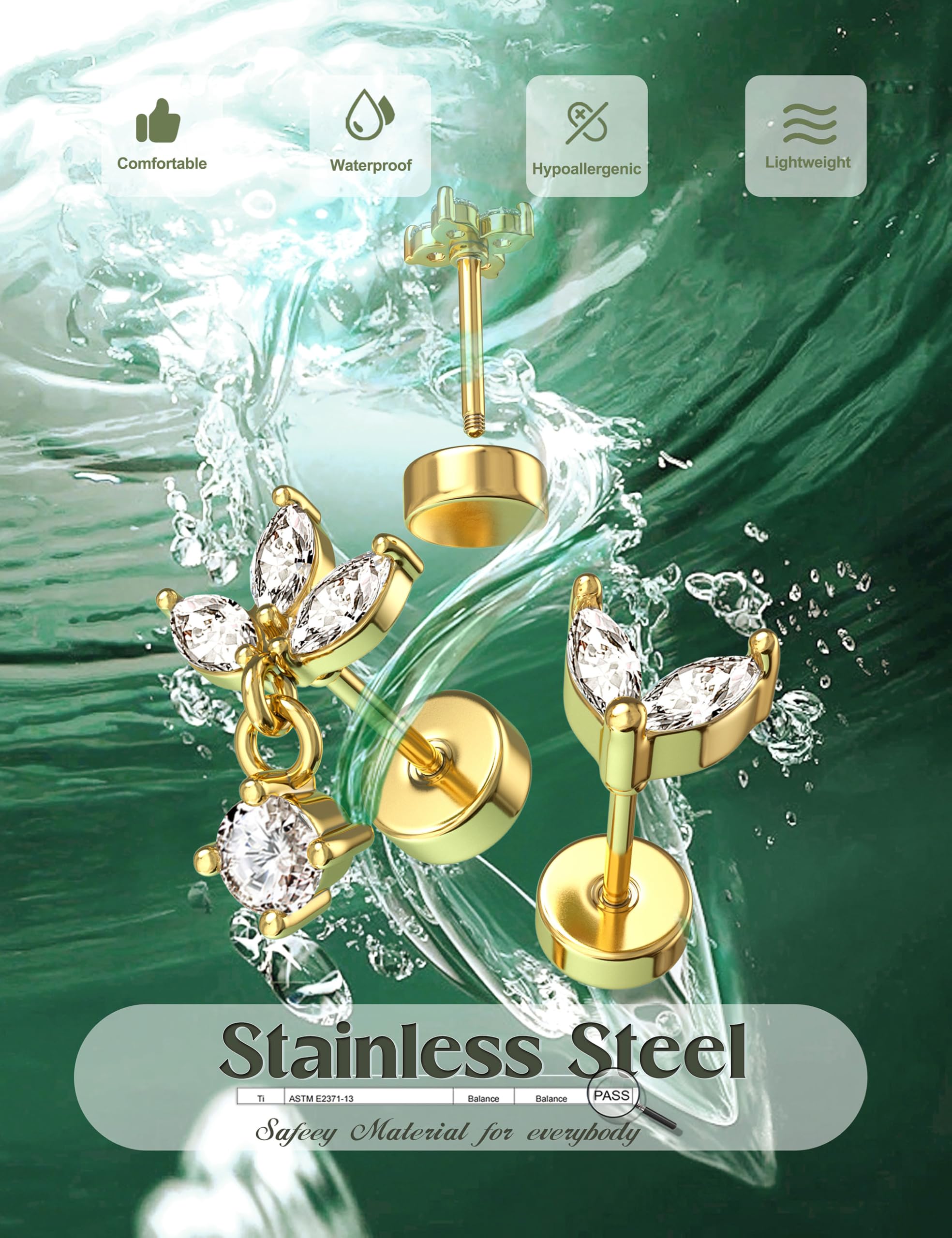 Helix Piercing Schmuck Set mit Ohrringen aus Chirurgenstahl