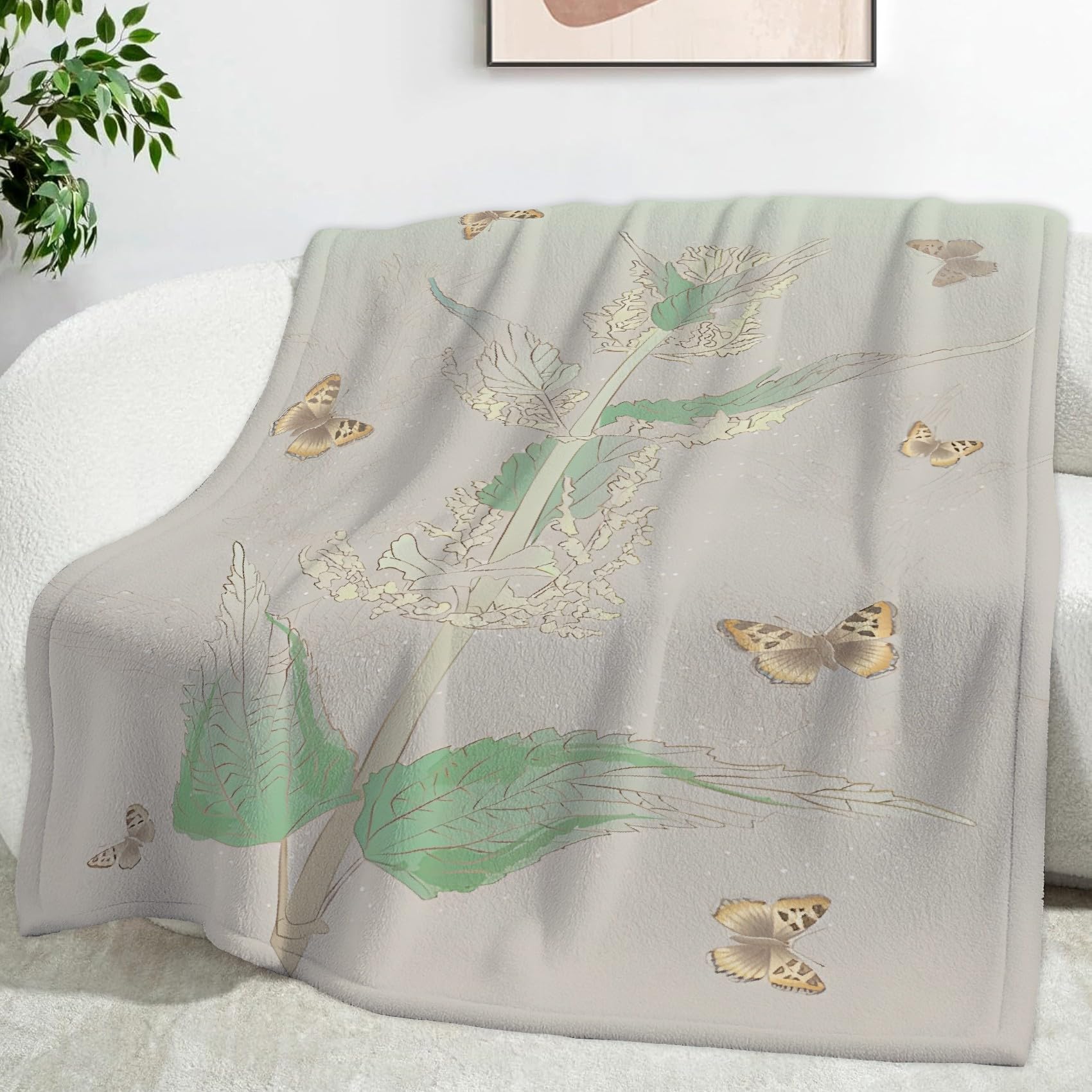 Plaid polaire microfibre menthe papillon 220x240 couverture lit chaude