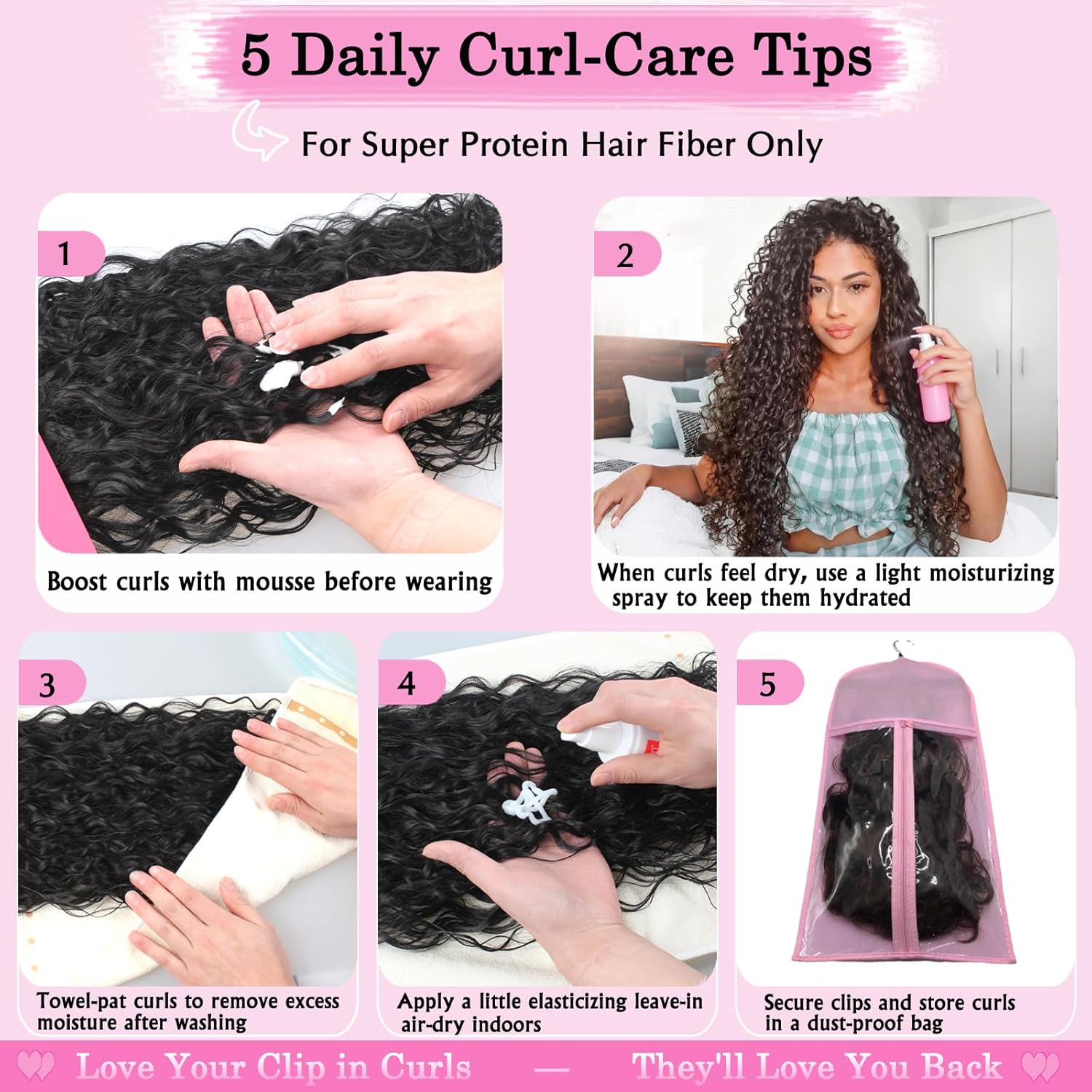Curly Clip In Hair Extensions 6 Pcs 18 Clips Water Wave Clip Ins 100％ Pure Protein Silk Fiber Real Hair Feeling 22 Inch Full Head Double Lace Weft Soft Natural Hair Extensions for Women (22 Inch 1B)
