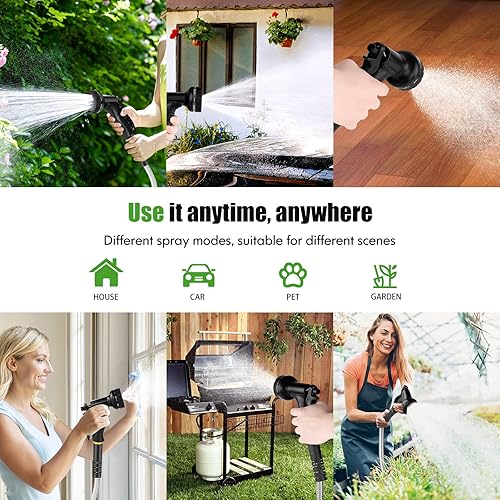 Miniatura 6 de Manguera de jardín de metal de 50 pies, manguera de agua resistente de acero inoxidable con boquilla de 10 funciones, sin torceduras, resistente y